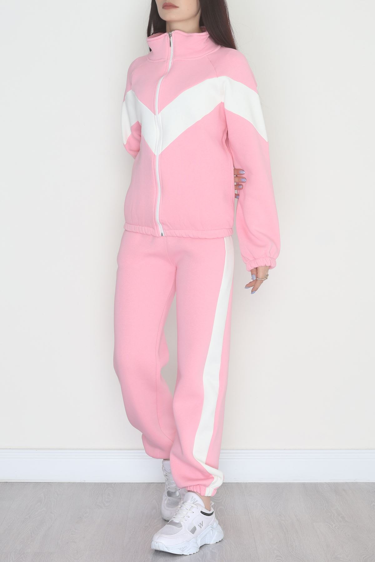 3 İplik Kompakt Fermuarlı Eşofman Takım Pembeekru - 42523.1878.