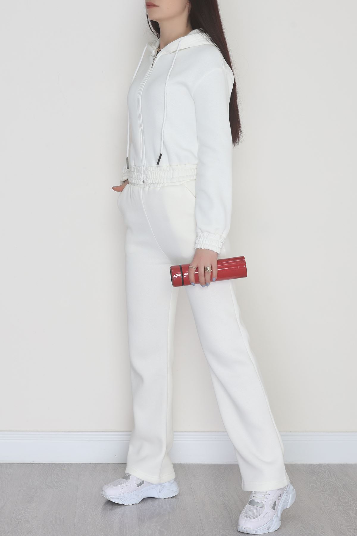 3 İplik Crop Palazzo Eşofman Takımı Ekru - 50914.1878.