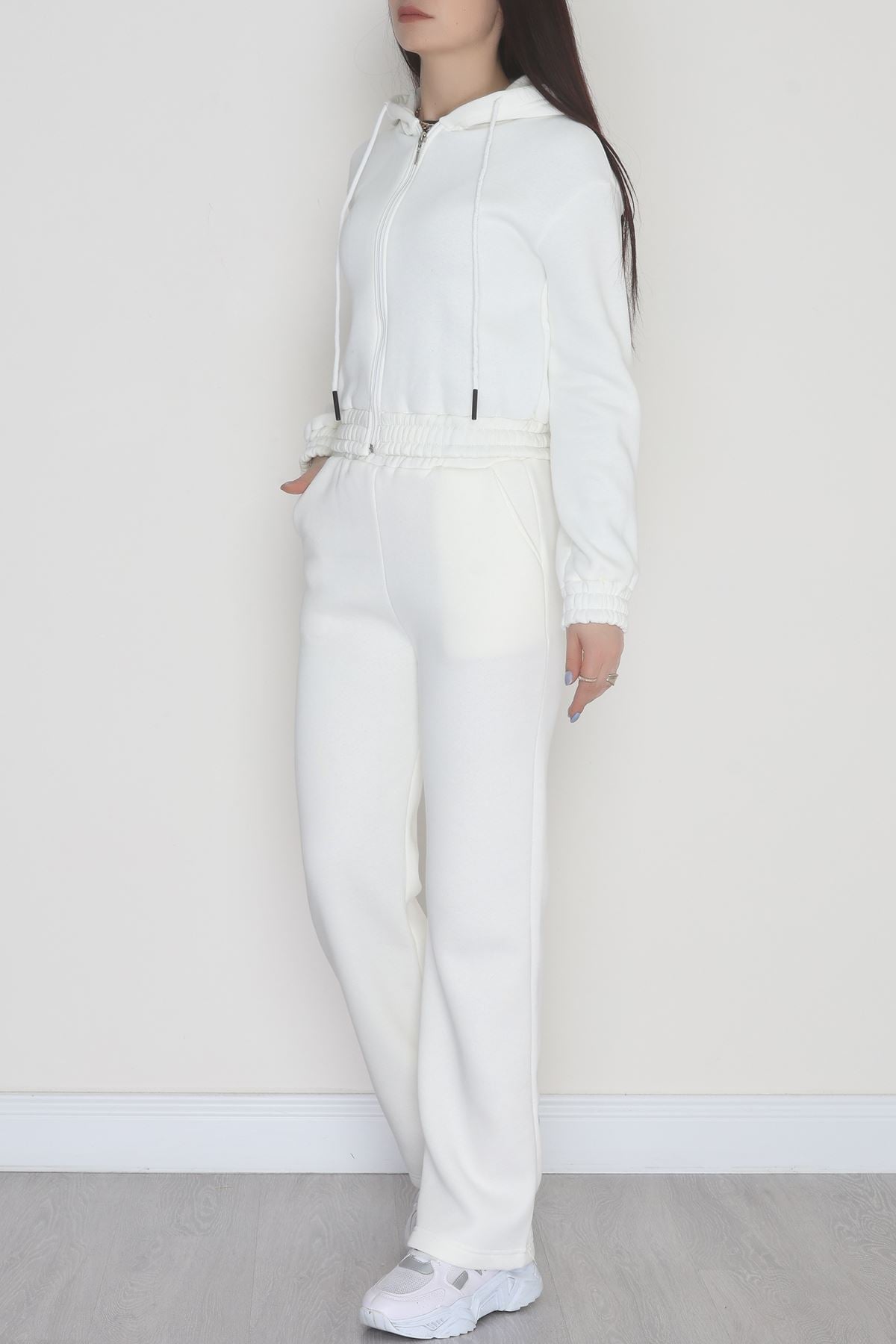 3 İplik Crop Palazzo Eşofman Takımı Ekru - 50914.1878.