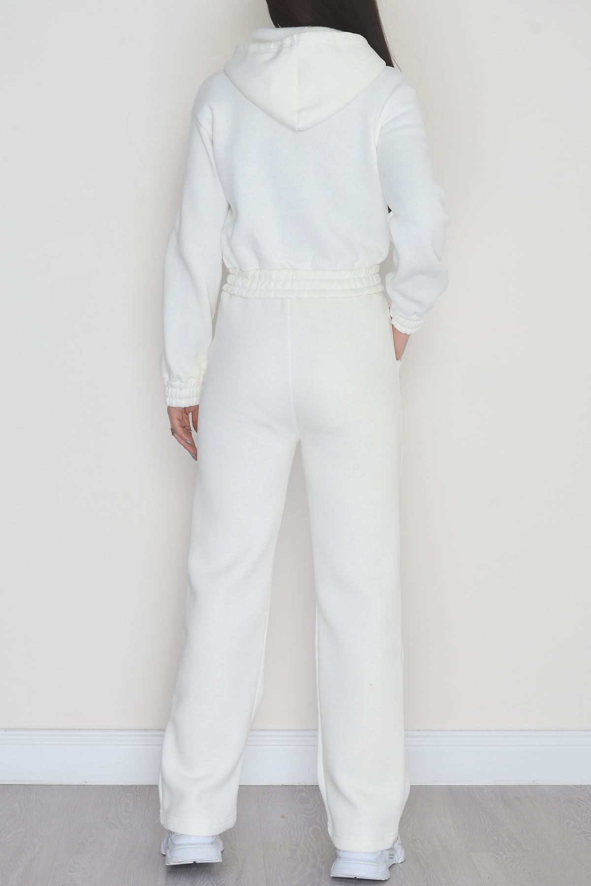 3 İplik Crop Palazzo Eşofman Takımı Ekru - 50914.1878.