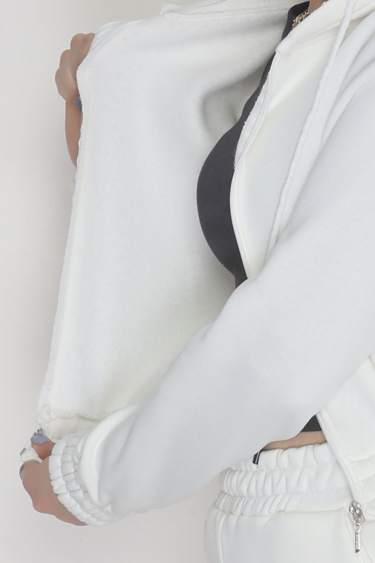 3 İplik Crop Palazzo Eşofman Takımı Ekru - 50914.1878.