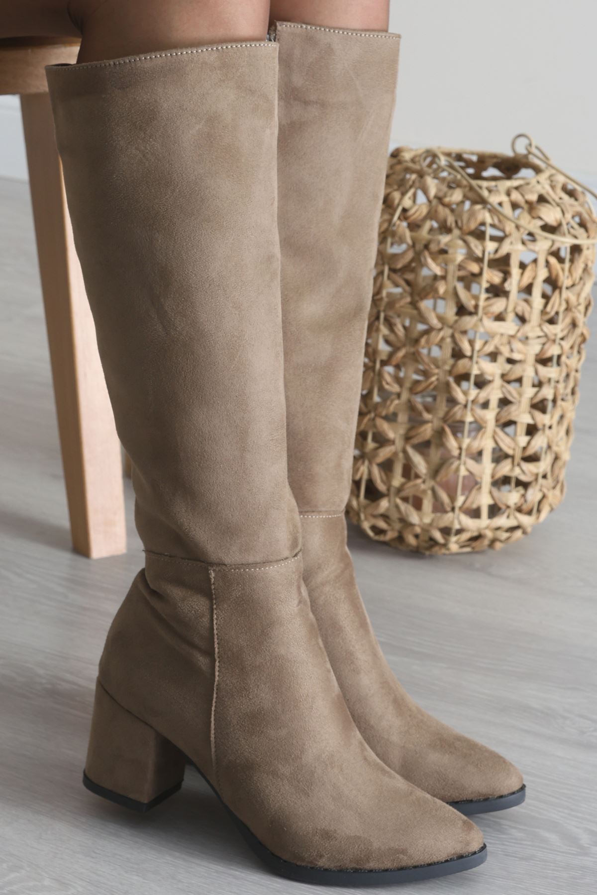 6 Cm Topuklu Uzun Çizme Süetvizon - 42645.264.