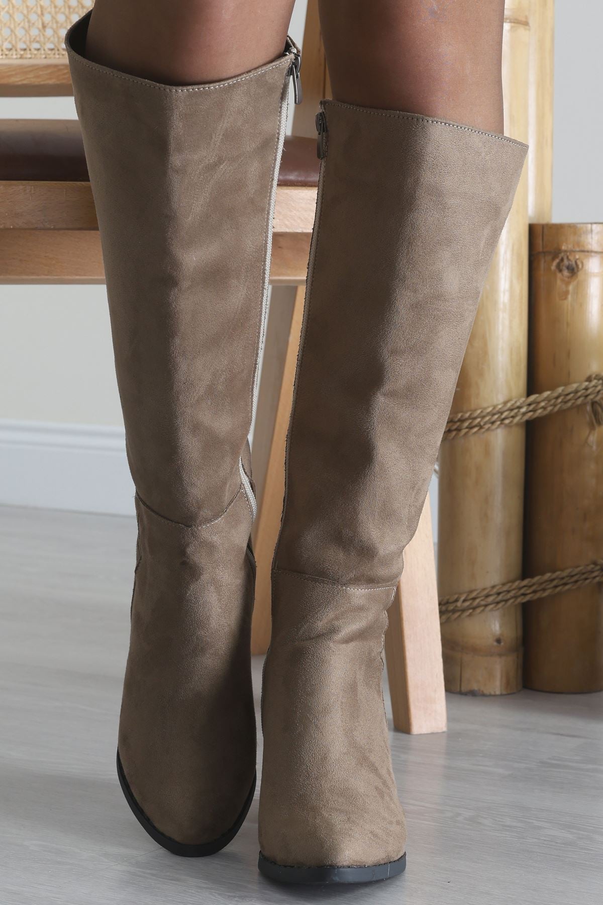 6 Cm Topuklu Uzun Çizme Süetvizon - 42645.264.