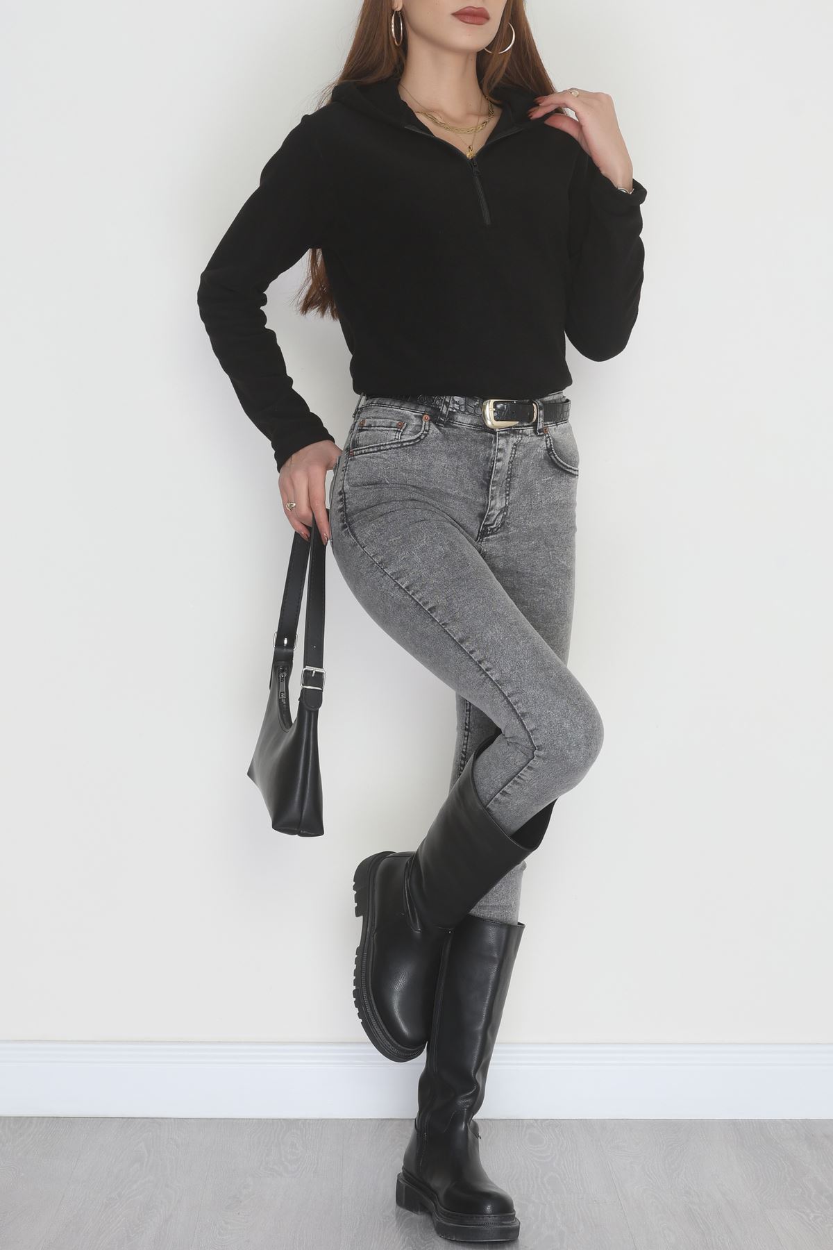 Yaka Fermuarlı Polar Sweat Siyah - 52034.053.