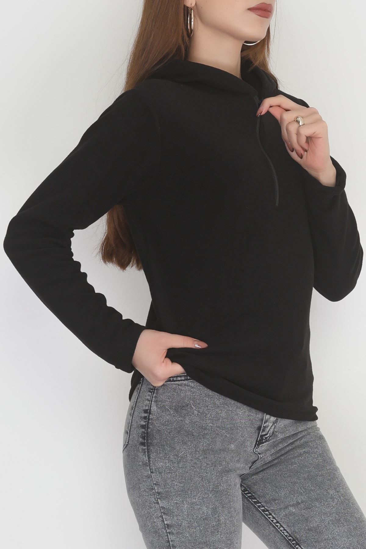 Yaka Fermuarlı Polar Sweat Siyah - 52034.053.