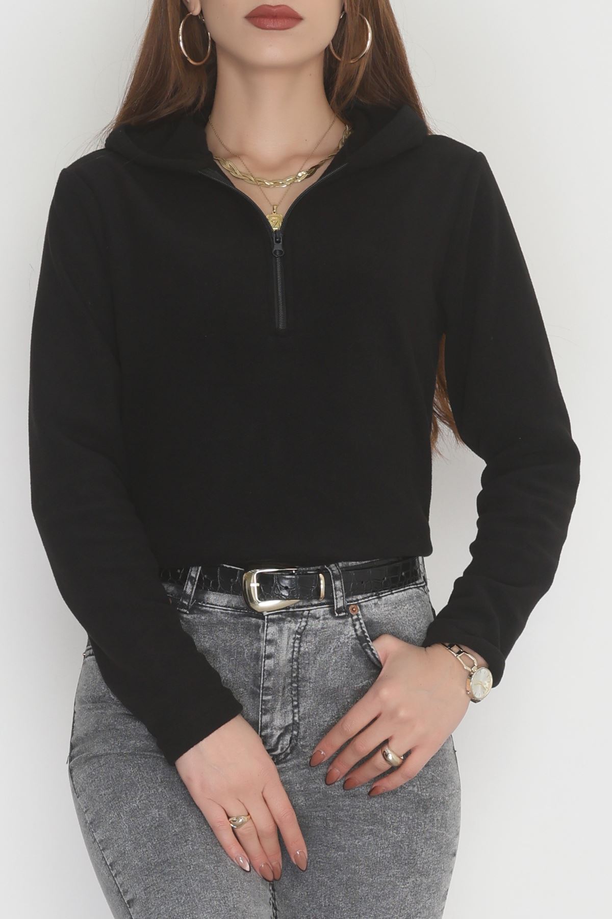 Yaka Fermuarlı Polar Sweat Siyah - 52034.053.
