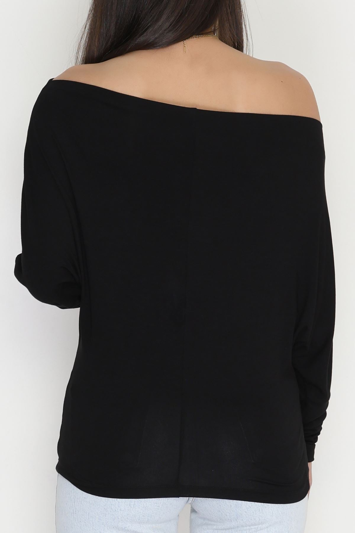Omuz Düşümlü Asimetrik Bluz Siyah - 22153.200.