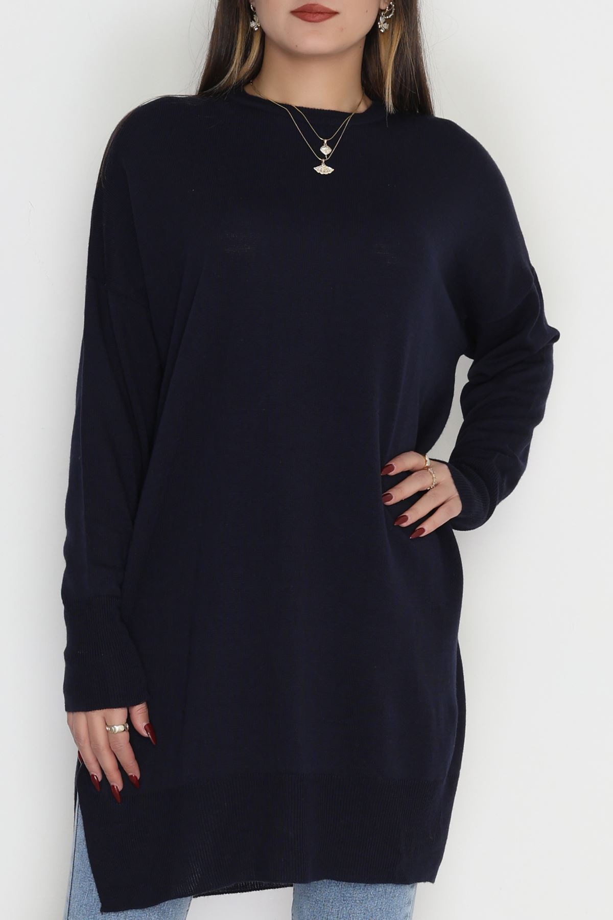 Bisiklet Yaka Triko Lacivert - 42735.1766.