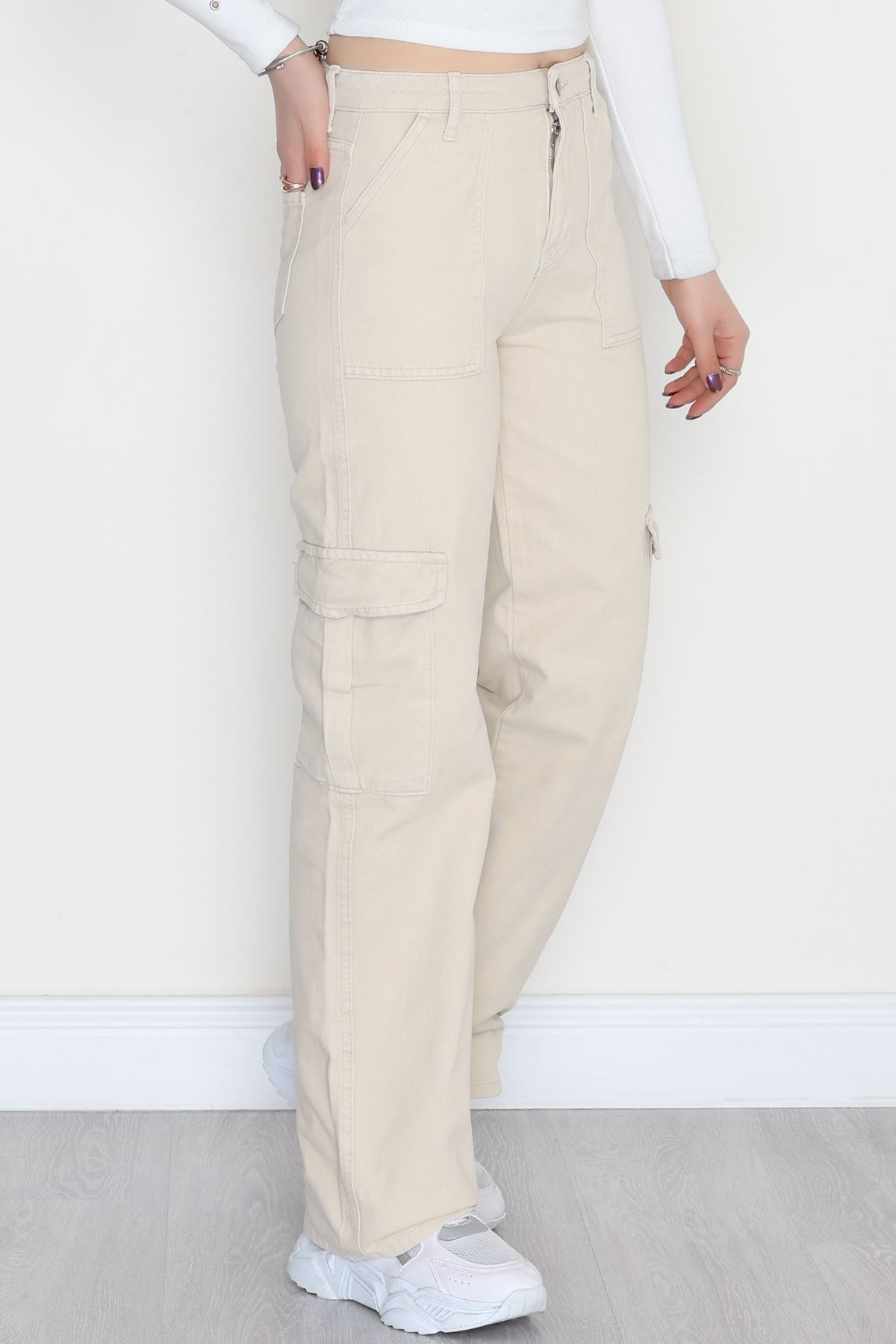 Kargo Cep Palazzo Kot Pantolon Taş - 42681.1836.