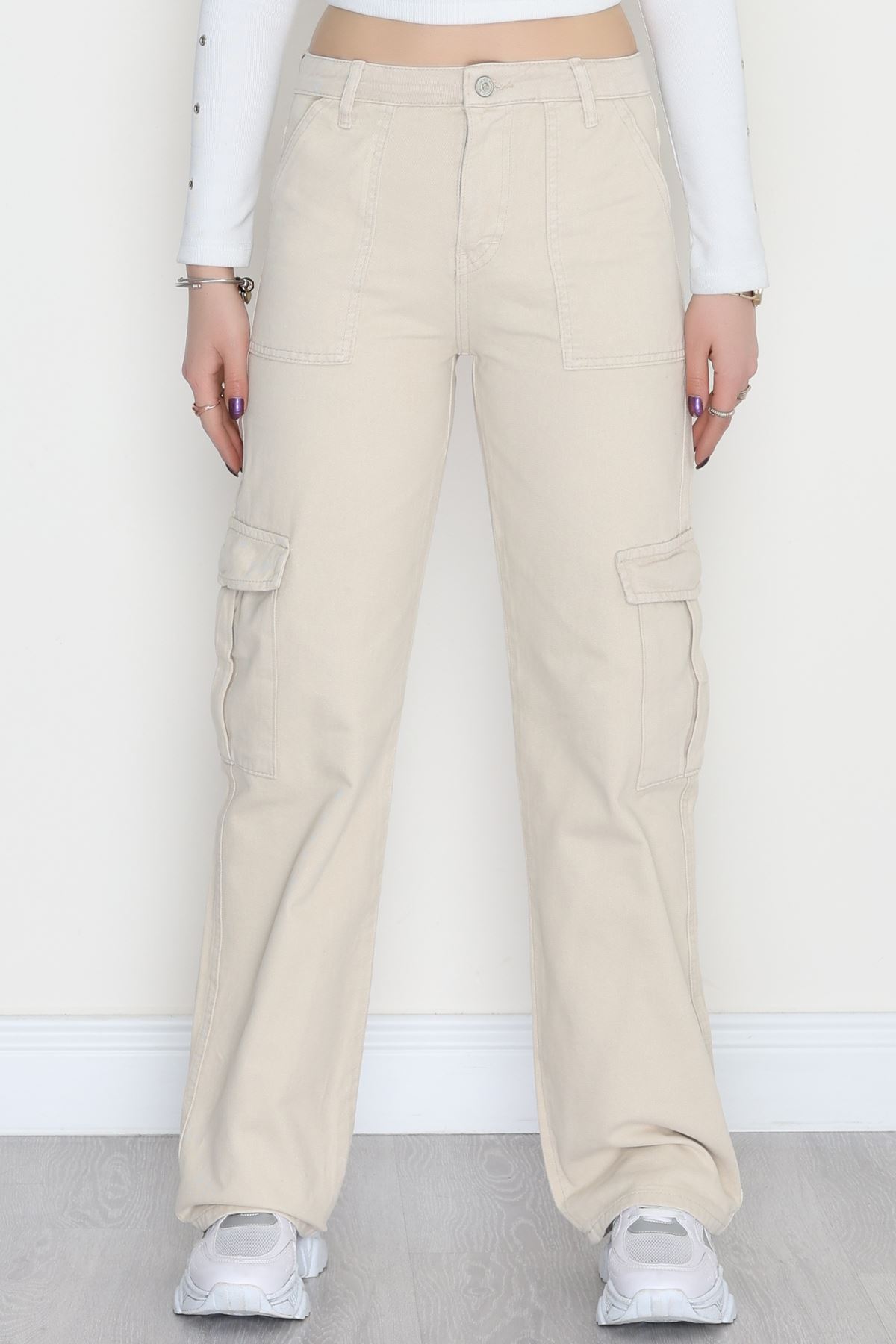 Kargo Cep Palazzo Kot Pantolon Taş - 42681.1836.