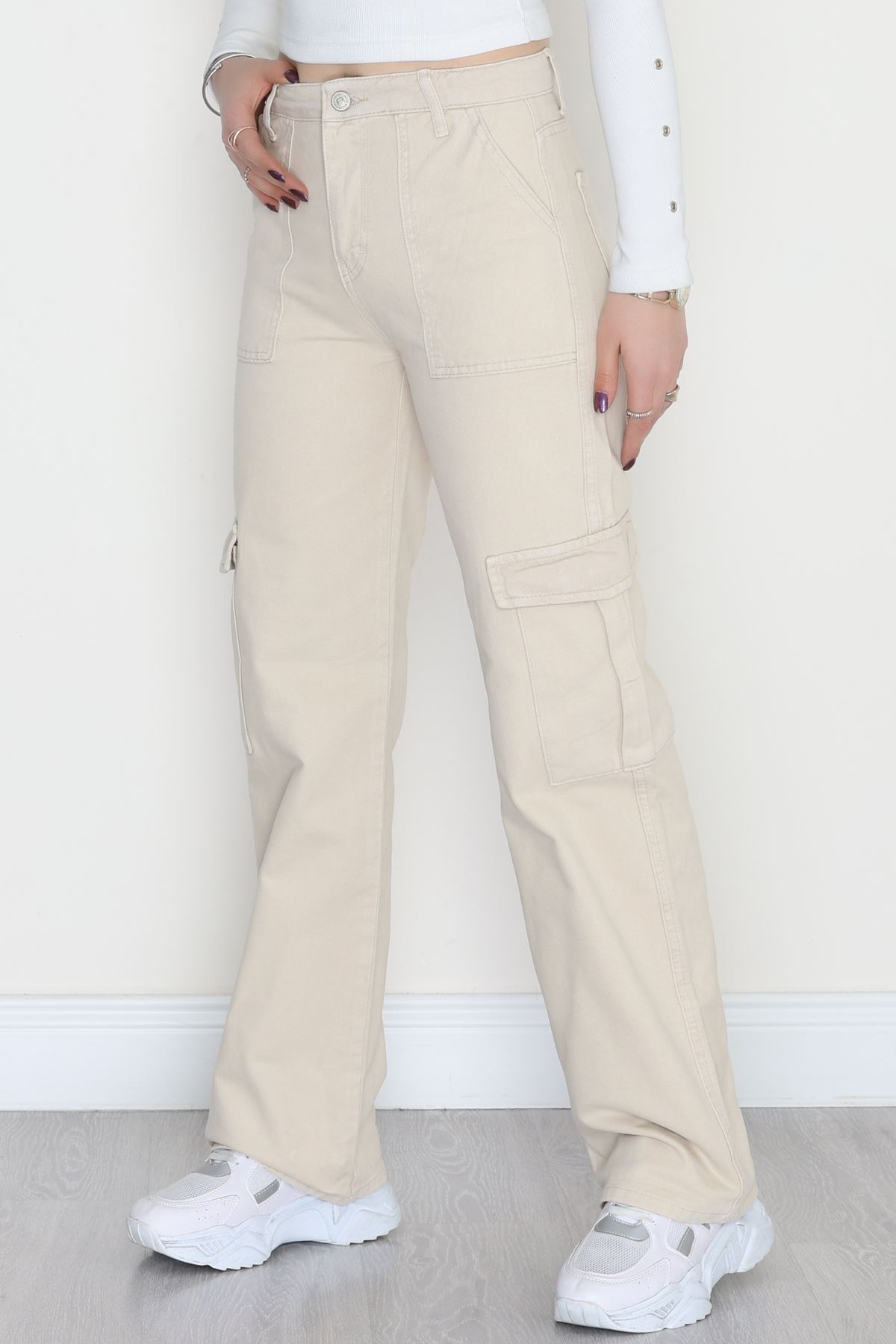 Kargo Cep Palazzo Kot Pantolon Taş - 42681.1836.