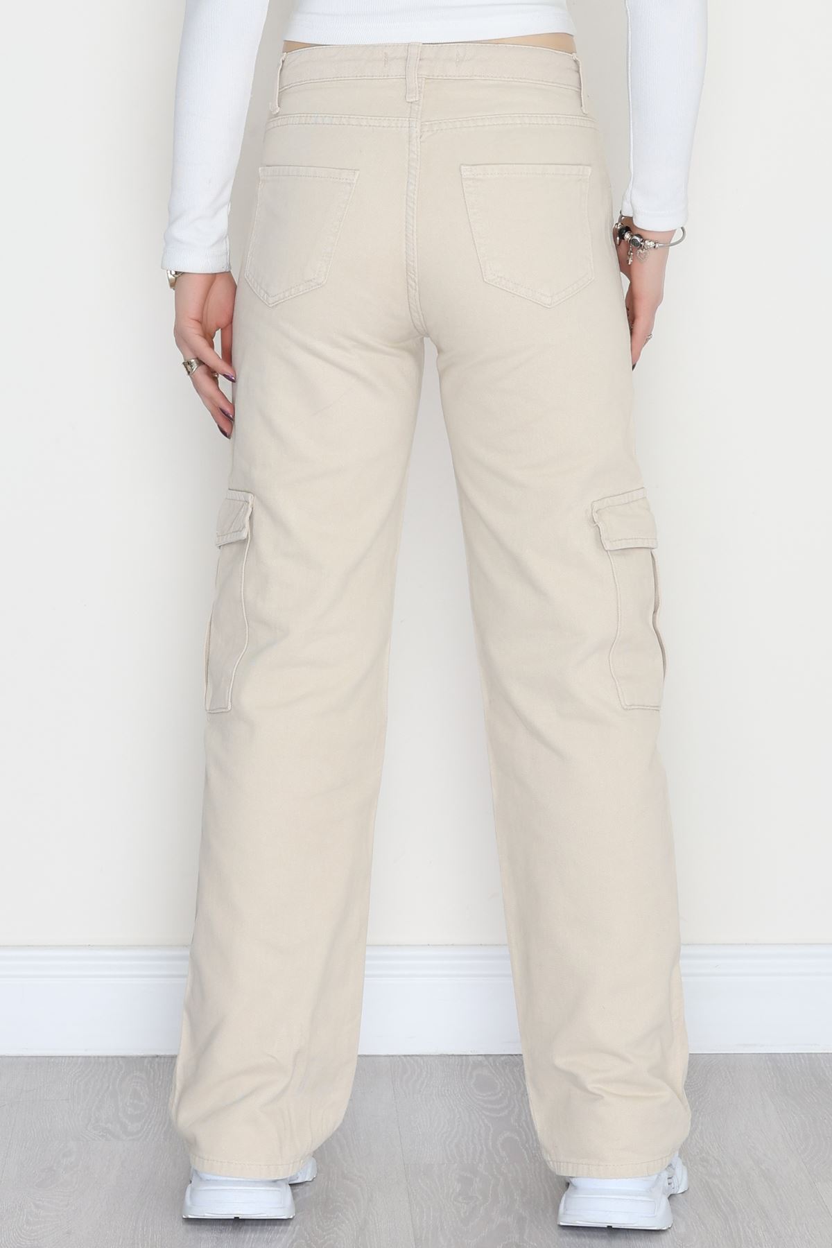 Kargo Cep Palazzo Kot Pantolon Taş - 42681.1836.