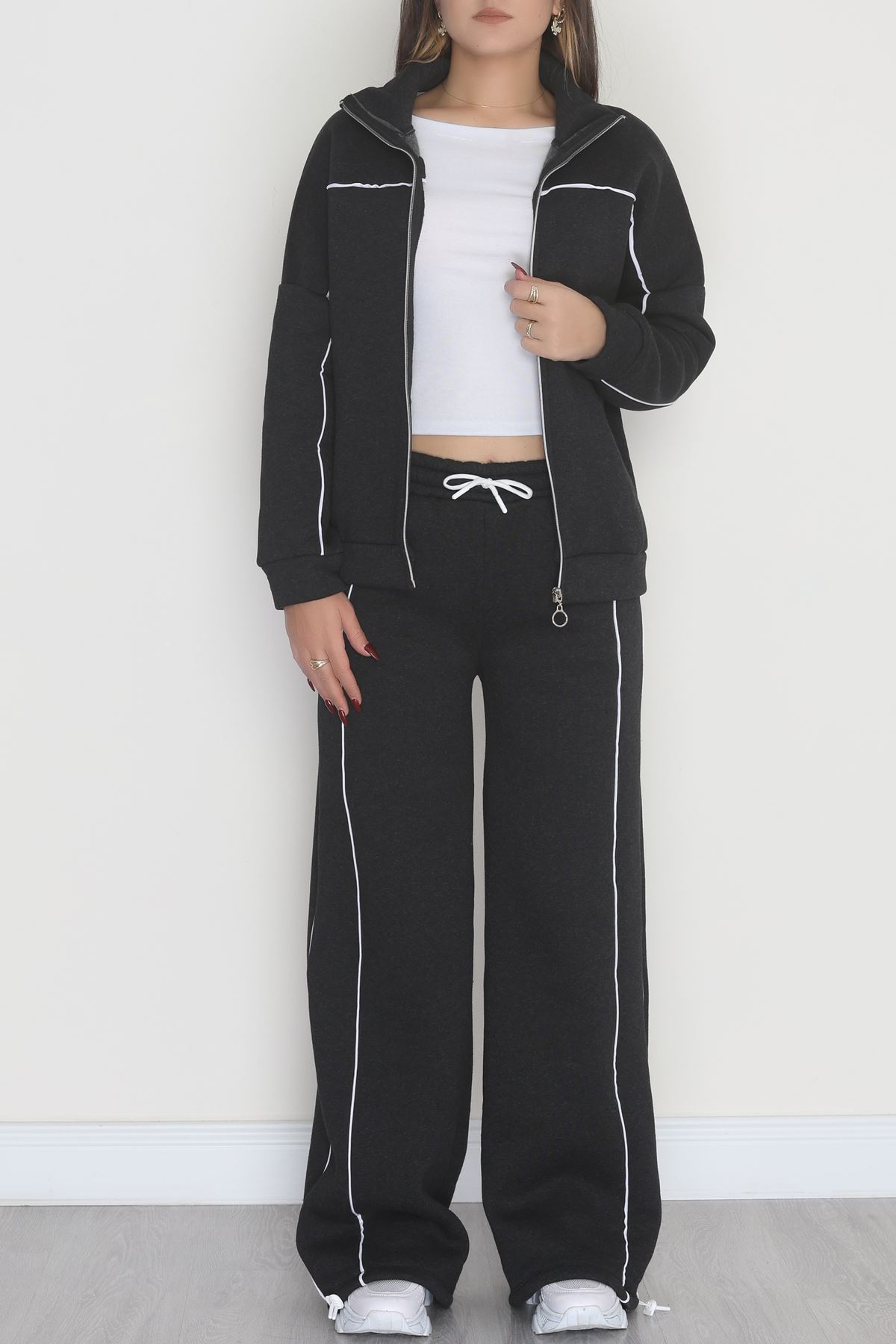 3 İplik Şardonlu Biyeli Fermuarlı Takım Füme - 52031.1857.