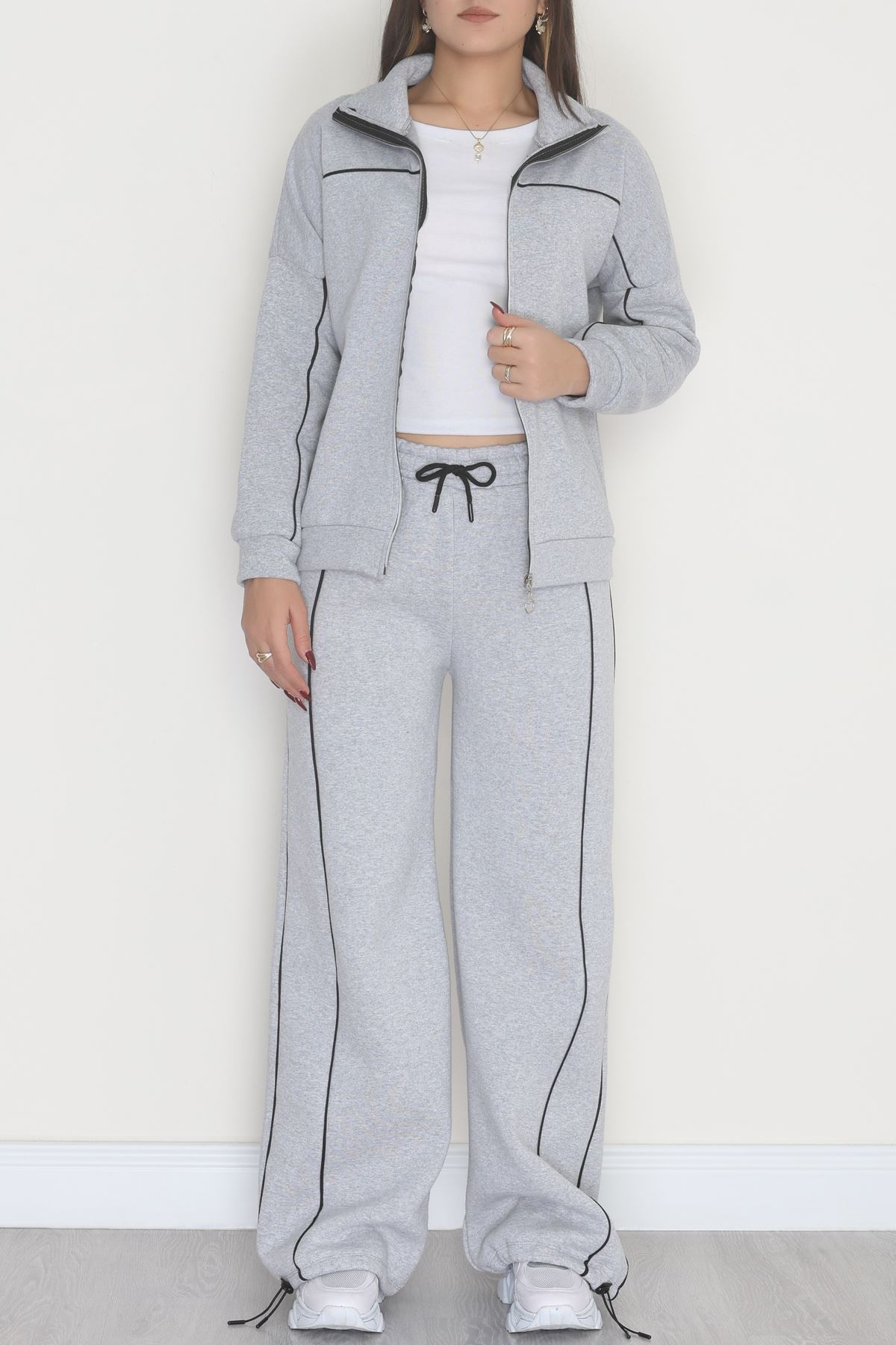 3 İplik Şardonlu Biyeli Fermuarlı Takım Gri - 52031.1857.