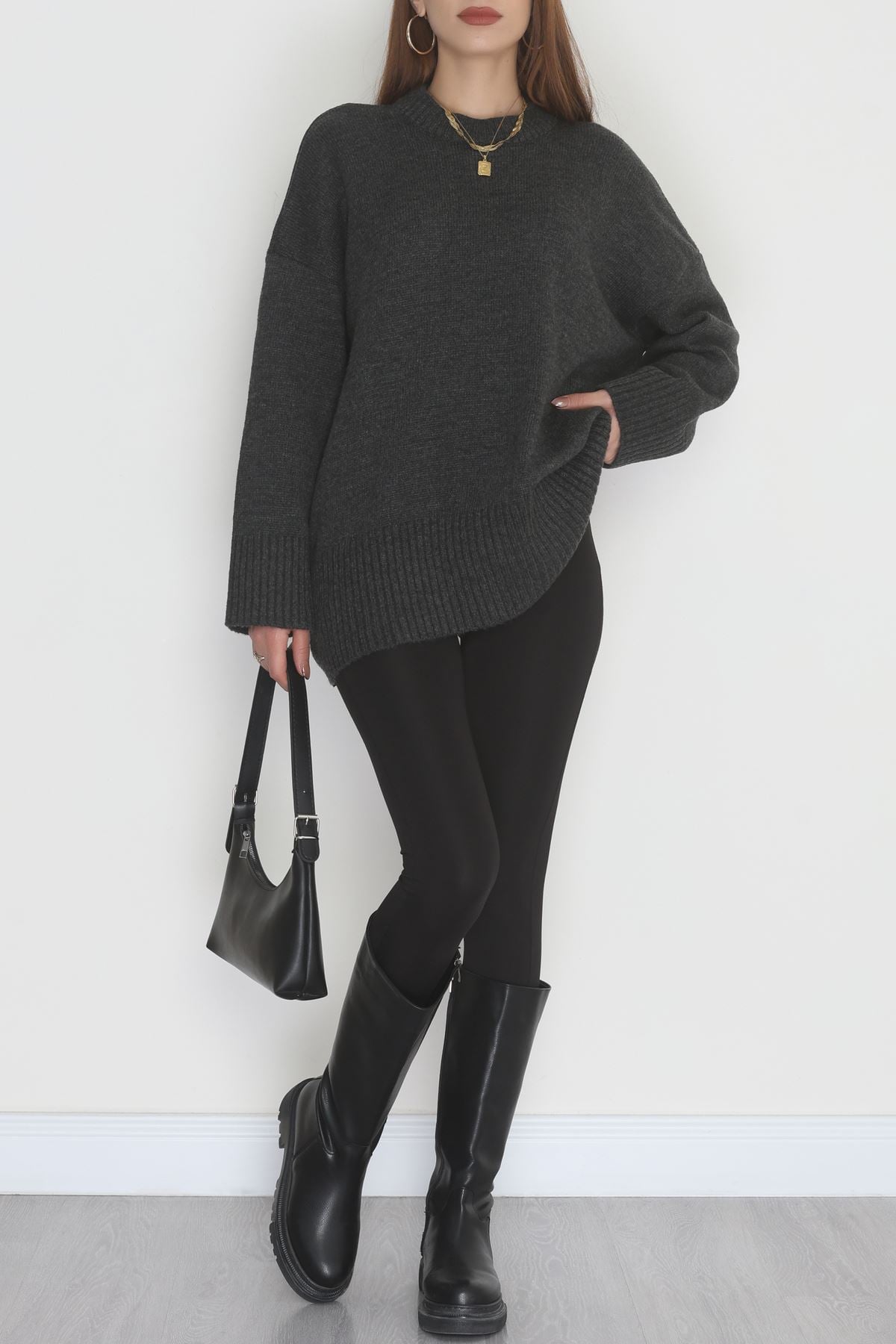 Yumuşak Dokulu Triko Kazak Antrasit - 51048.1765.