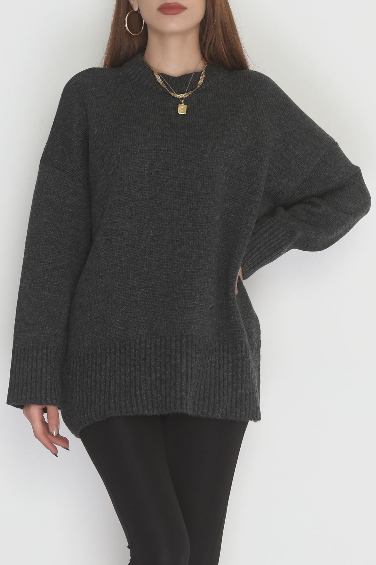 Yumuşak Dokulu Triko Kazak Antrasit - 51048.1765.