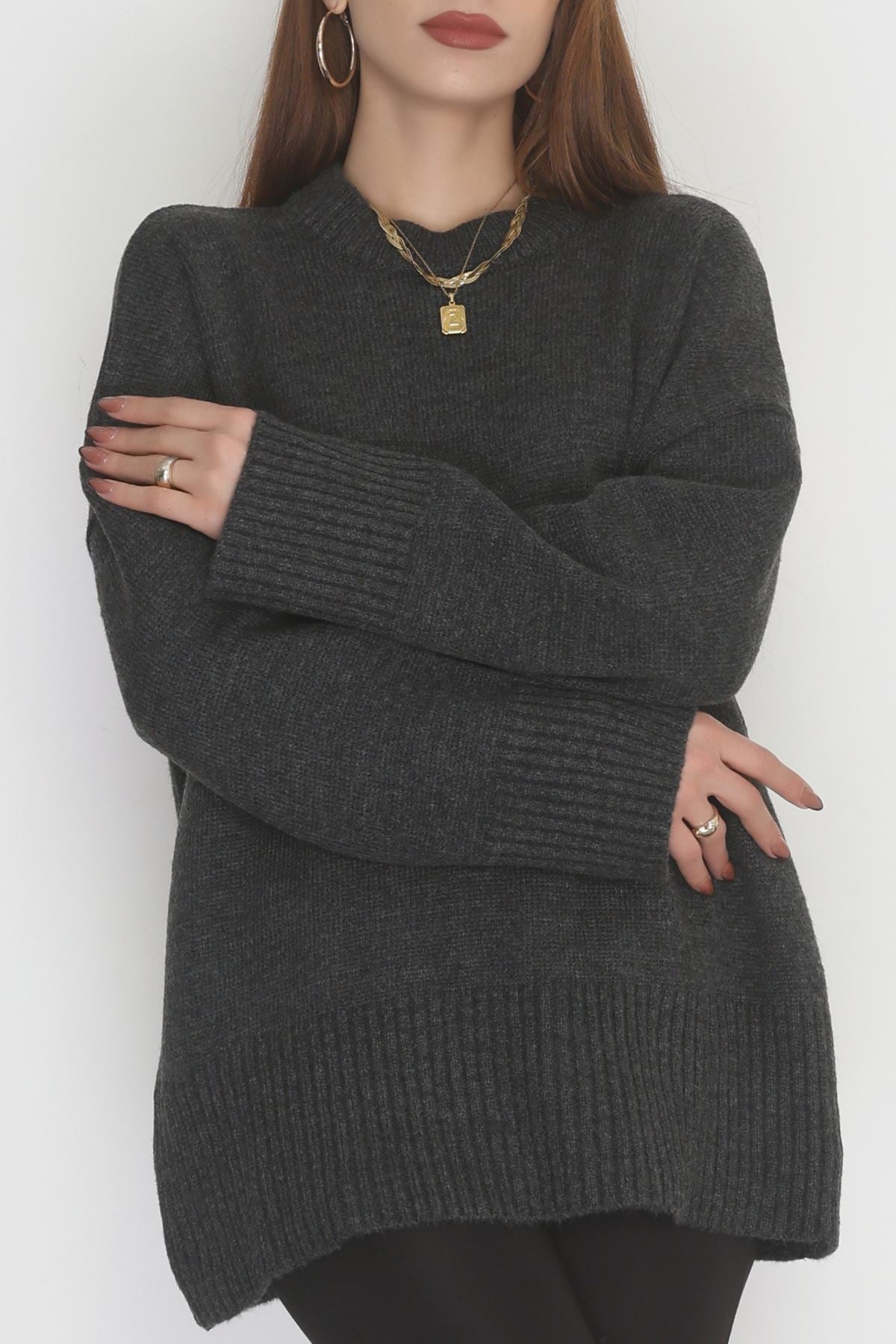 Yumuşak Dokulu Triko Kazak Antrasit - 51048.1765.