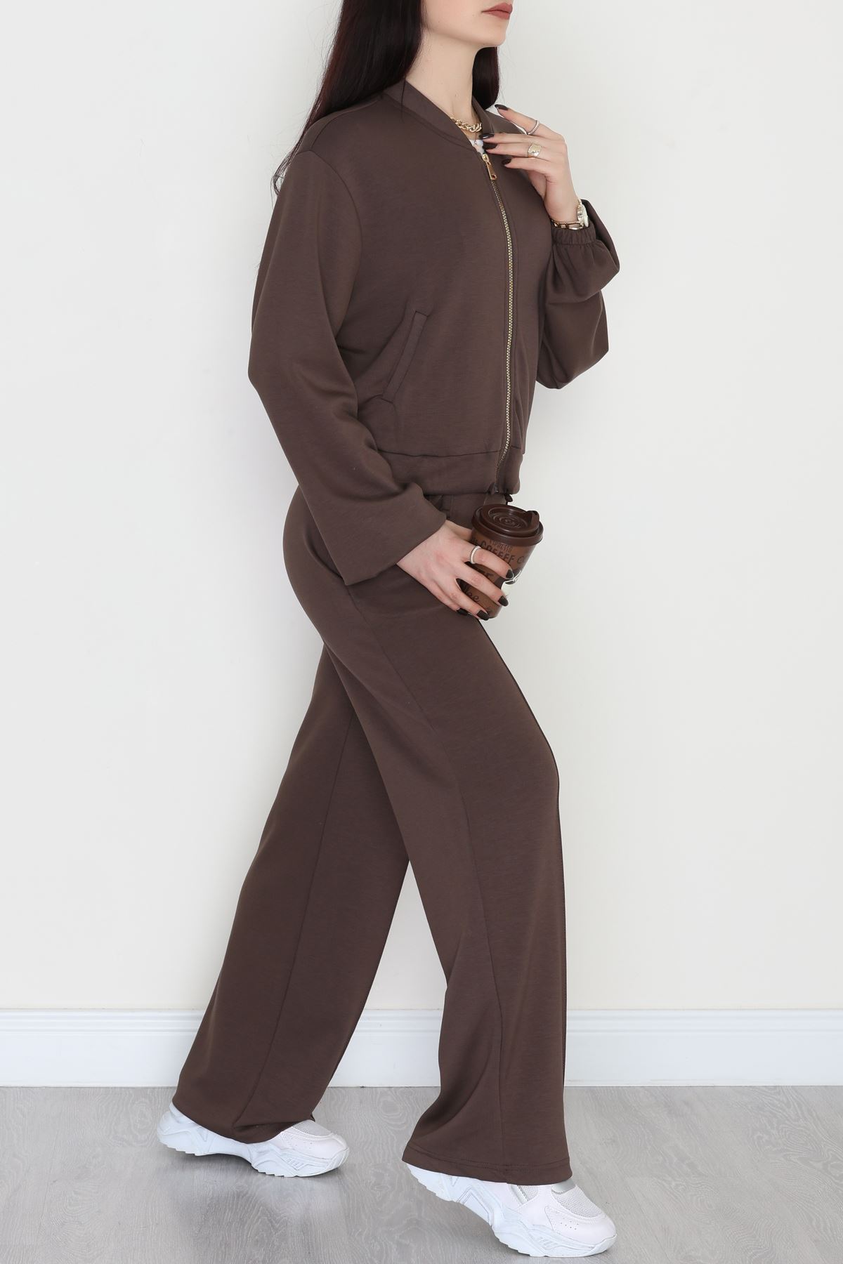 Fermuarlı Modal Ceketli Takım Acıkahve - 4097.1247.