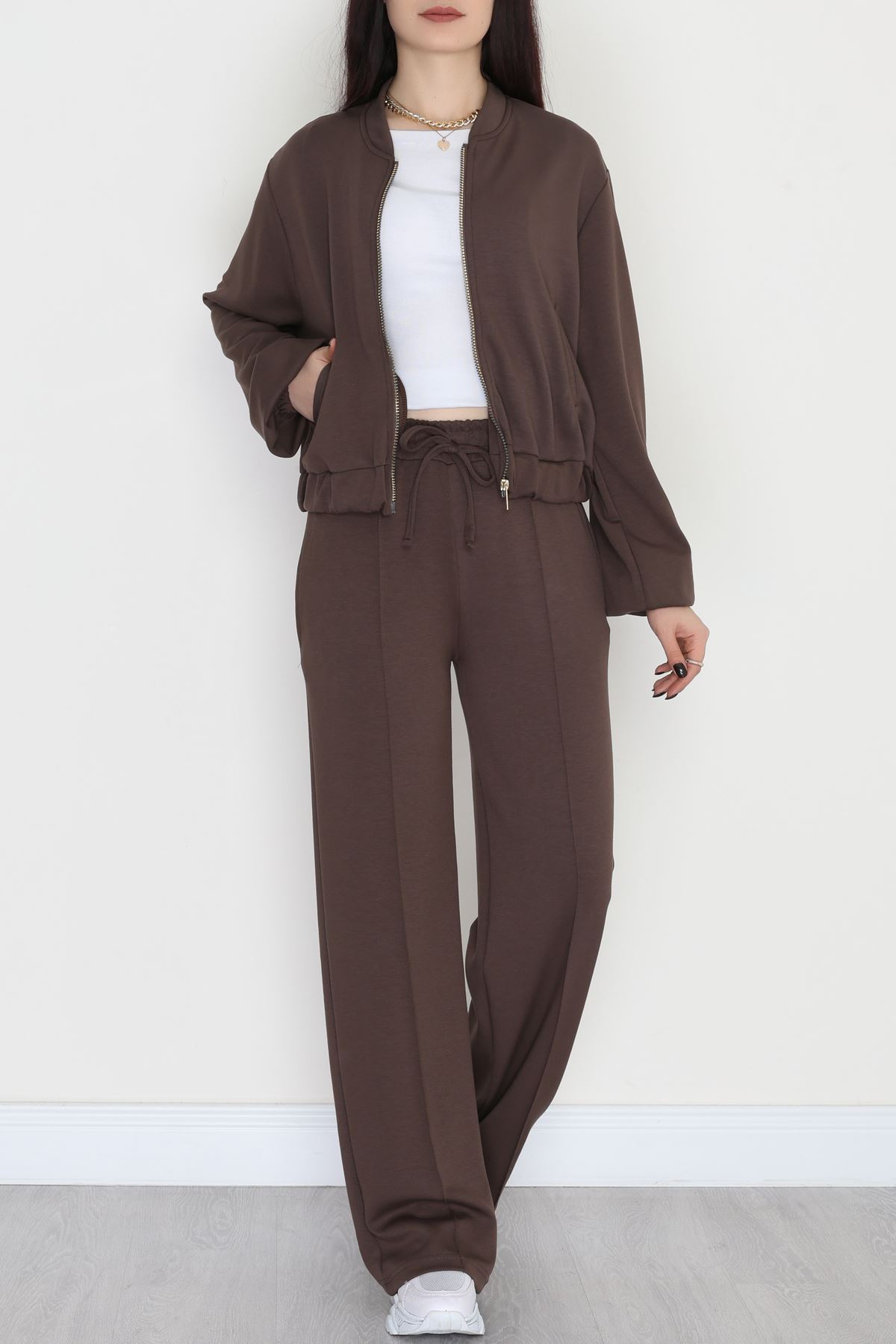 Fermuarlı Modal Ceketli Takım Acıkahve - 4097.1247.
