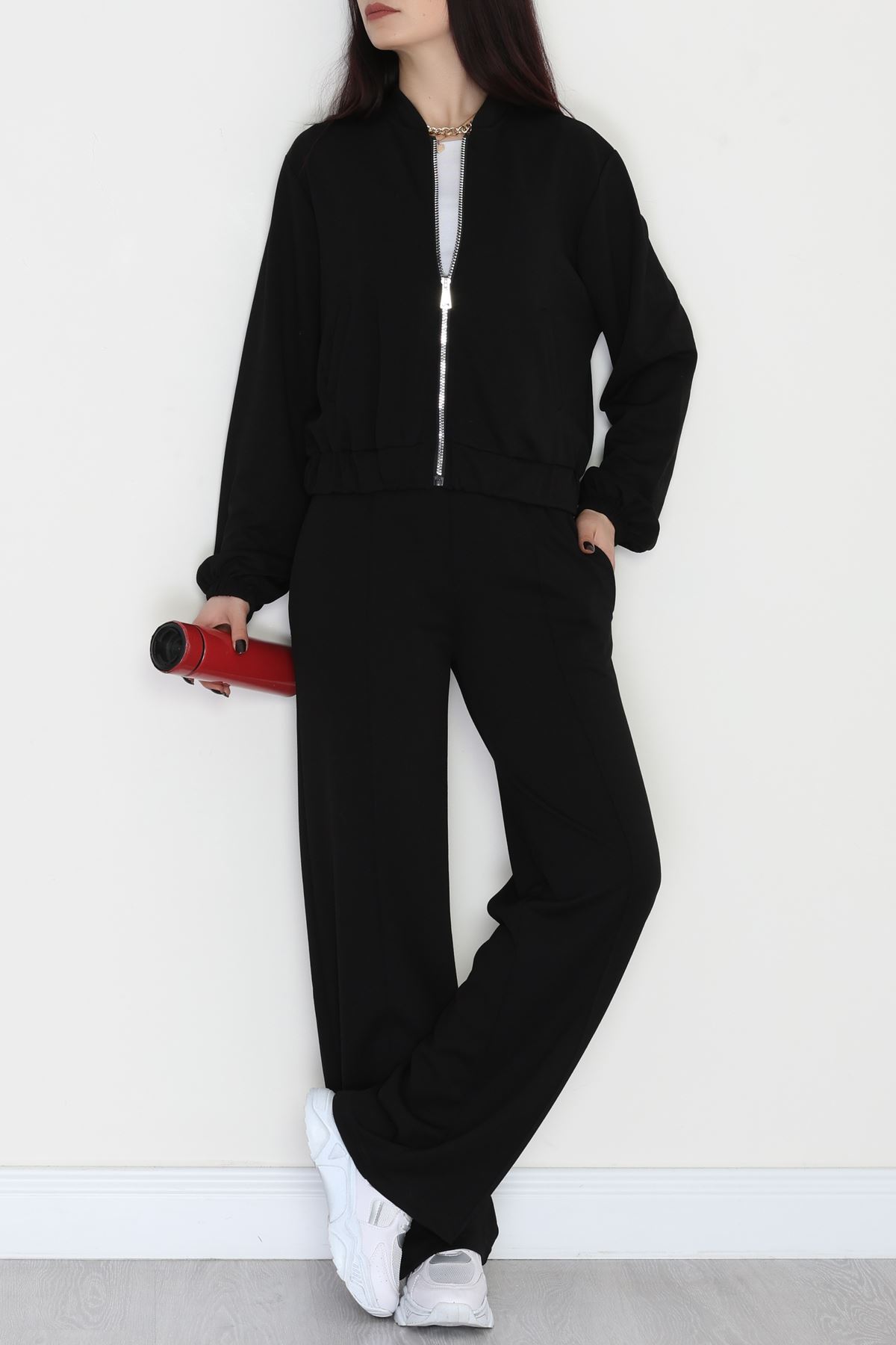 Fermuarlı Modal Ceketli Takım Siyah - 4097.1247.