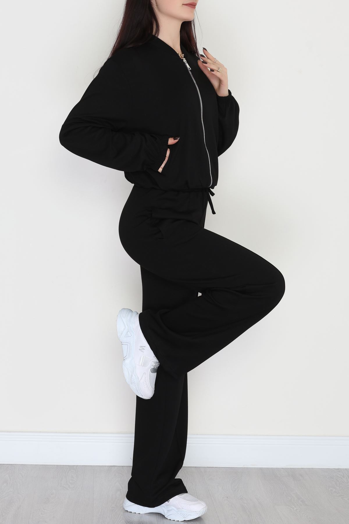 Fermuarlı Modal Ceketli Takım Siyah - 4097.1247.