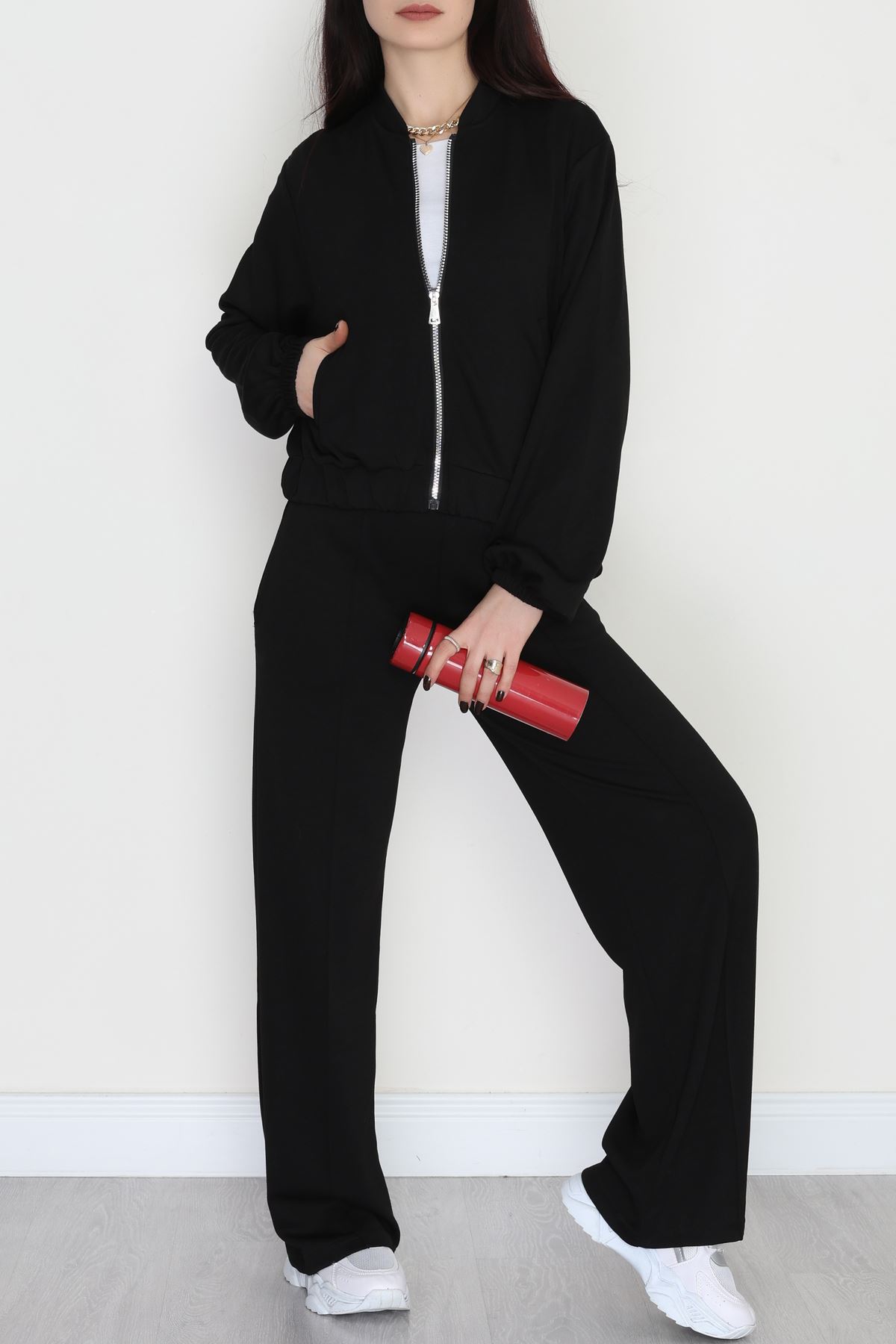 Fermuarlı Modal Ceketli Takım Siyah - 4097.1247.