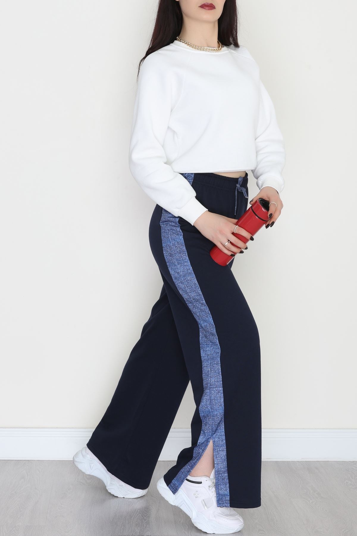 Kot Garnili Yırtmaçlı Eşofman Altı Lacivert - 30095.1857.