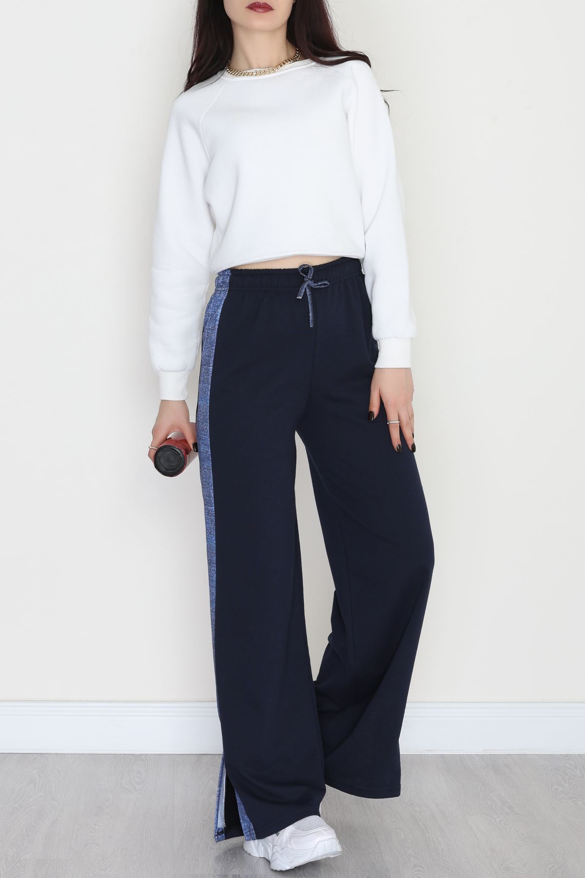 Kot Garnili Yırtmaçlı Eşofman Altı Lacivert - 30095.1857.