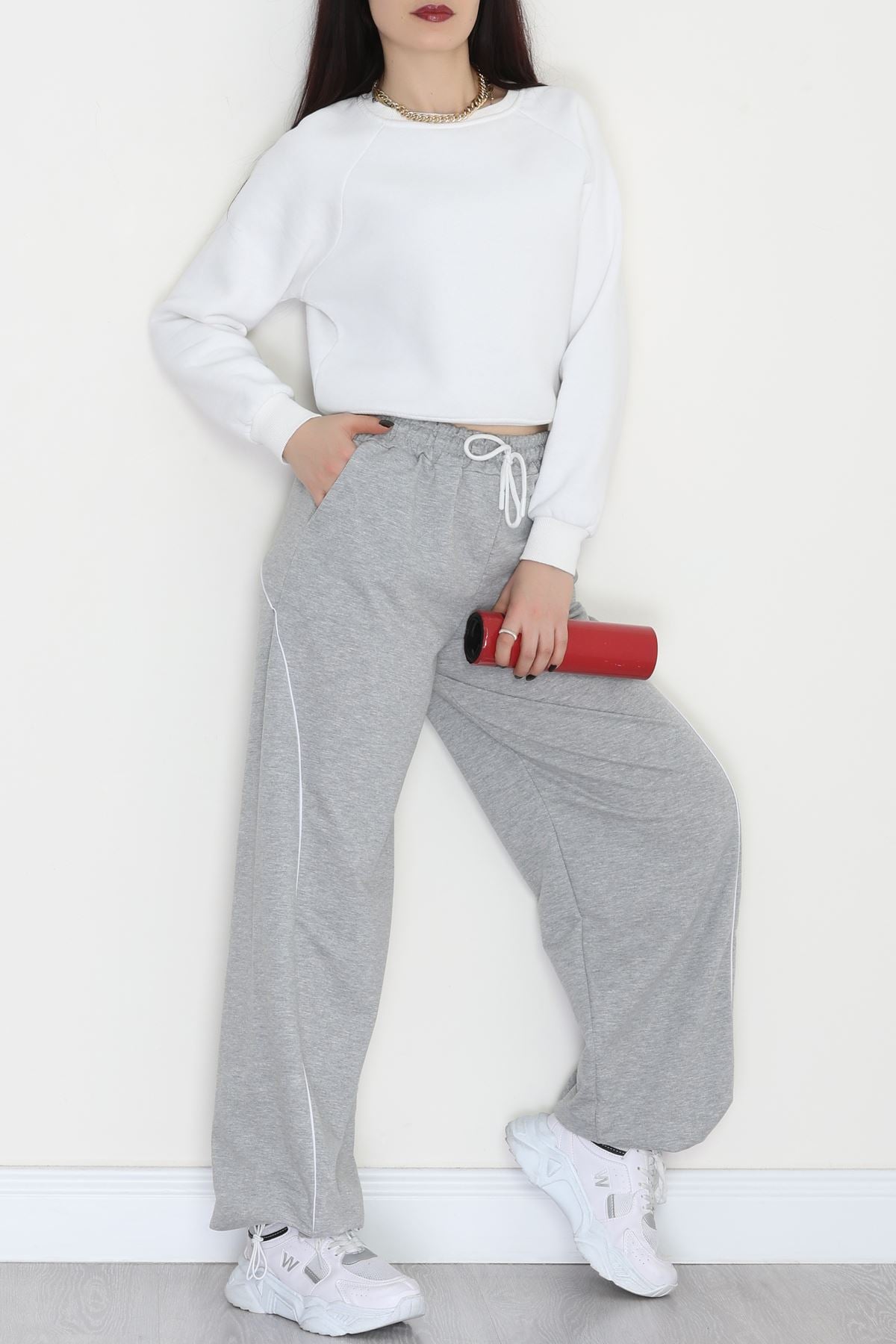 Paça Stoperli 2 İplik Eşofman Altı Gri - 50058.1857.