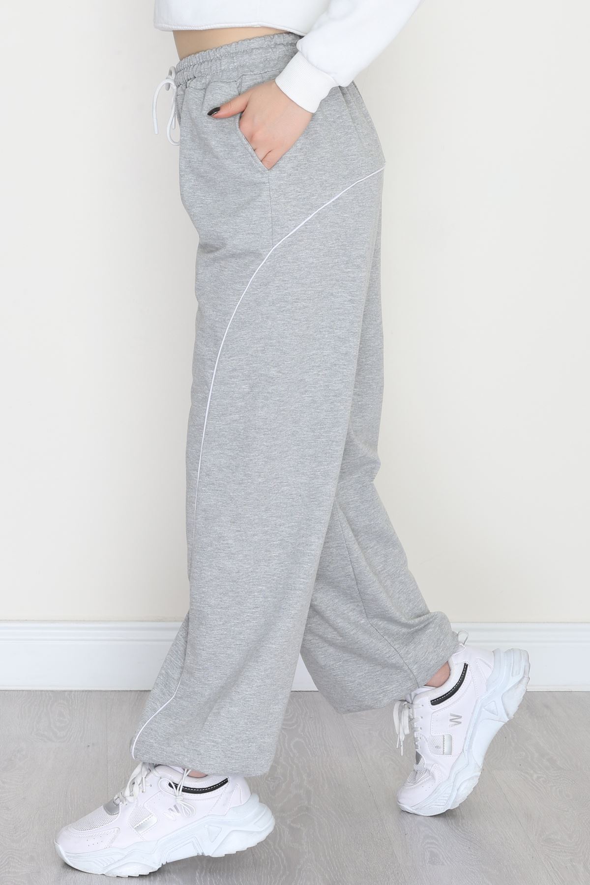 Paça Stoperli 2 İplik Eşofman Altı Gri - 50058.1857.