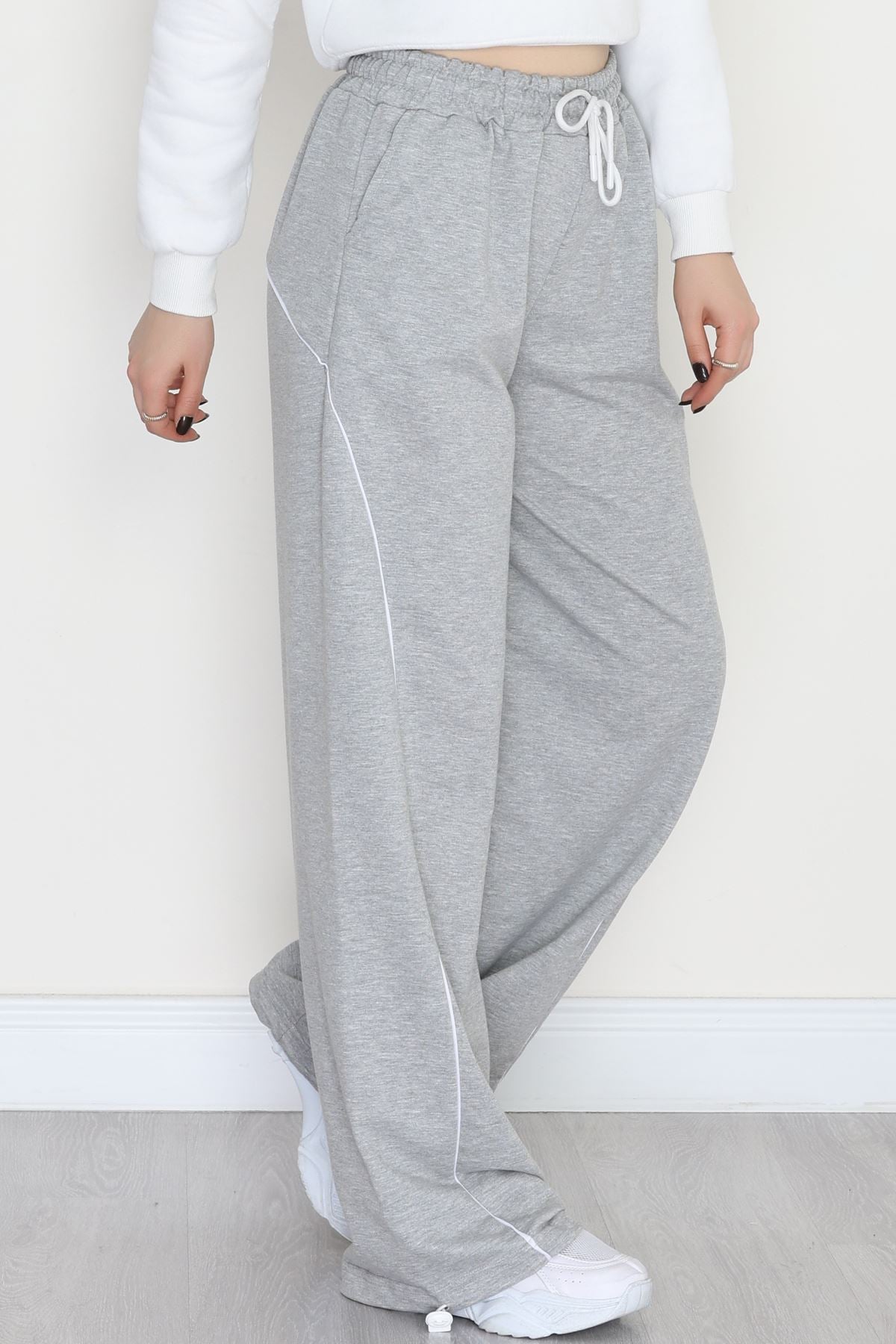 Paça Stoperli 2 İplik Eşofman Altı Gri - 50058.1857.