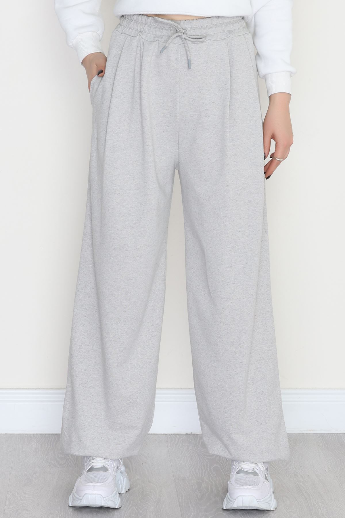 Paça Lastikli 2 İplik Pileli Eşofman Altı Gri - 52008.1857.