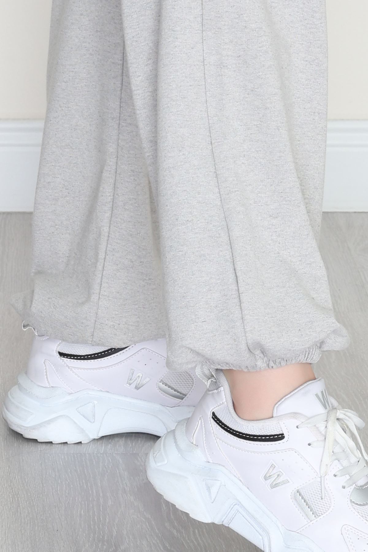 Paça Lastikli 2 İplik Pileli Eşofman Altı Gri - 52008.1857.