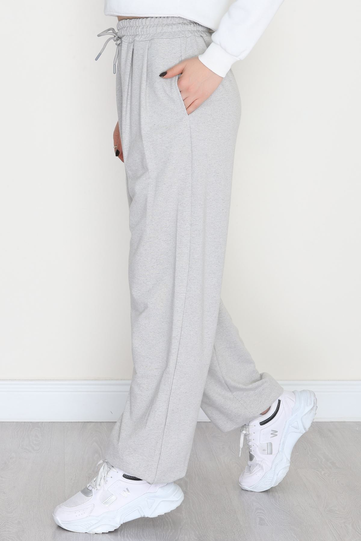 Paça Lastikli 2 İplik Pileli Eşofman Altı Gri - 52008.1857.