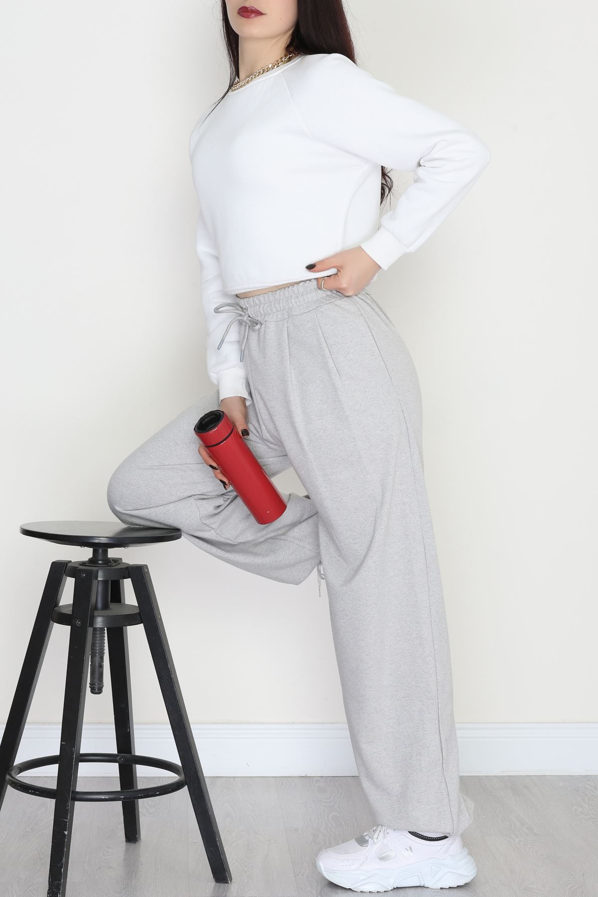 Paça Lastikli 2 İplik Pileli Eşofman Altı Gri - 52008.1857.