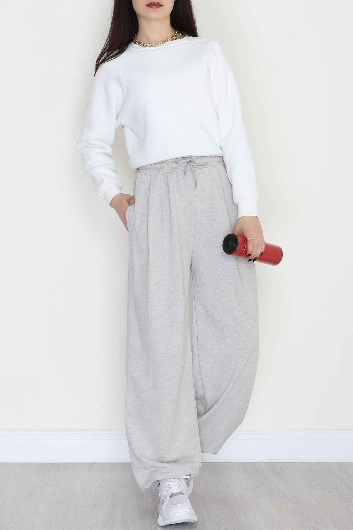 Paça Lastikli 2 İplik Pileli Eşofman Altı Gri - 52008.1857.