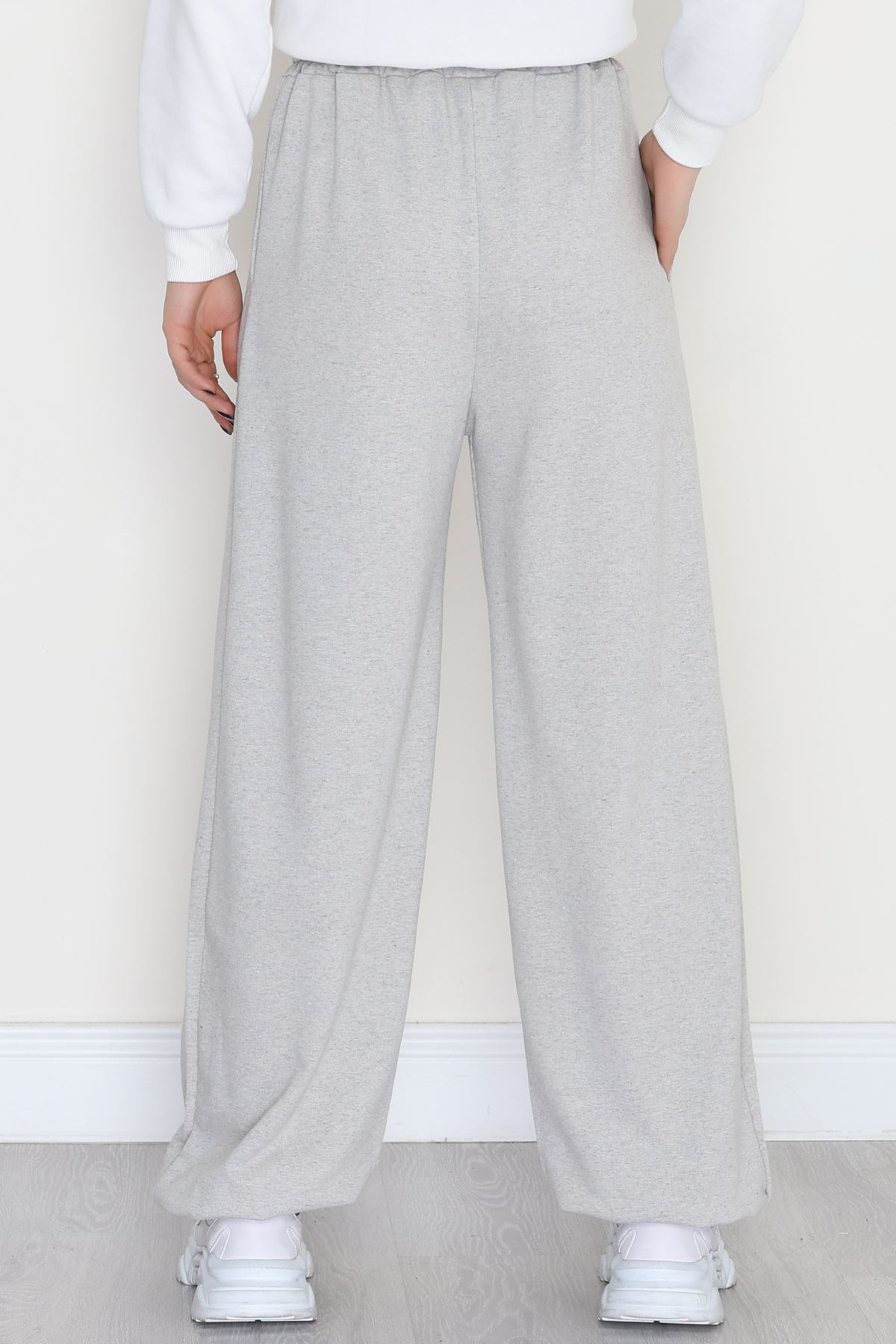 Paça Lastikli 2 İplik Pileli Eşofman Altı Gri - 52008.1857.