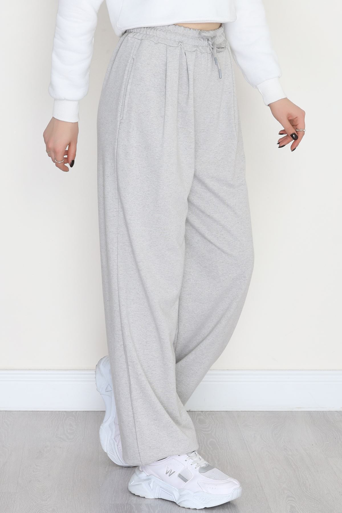 Paça Lastikli 2 İplik Pileli Eşofman Altı Gri - 52008.1857.