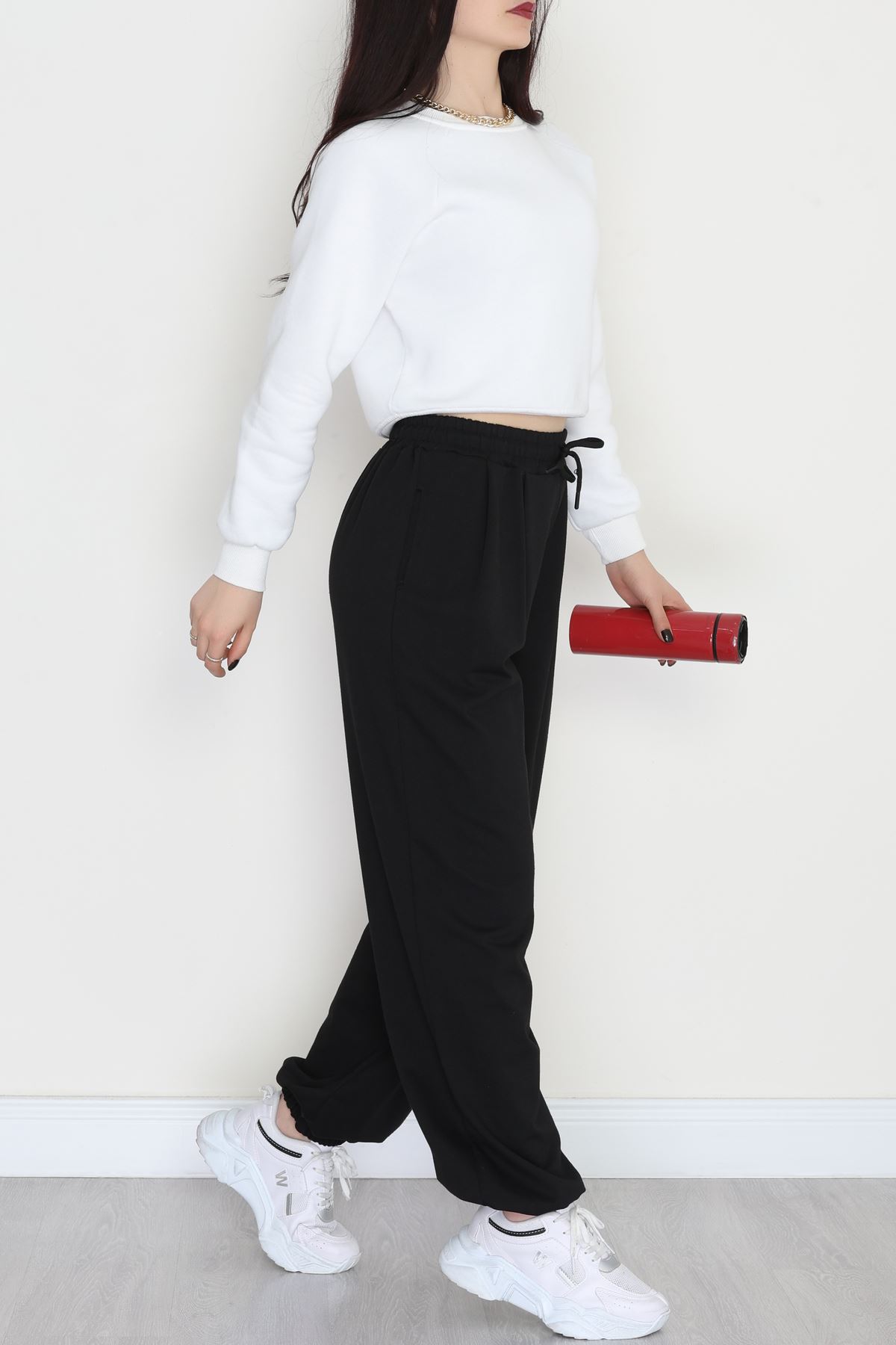 Paça Lastikli 2 İplik Pileli Eşofman Altı Siyah - 52008.1857.