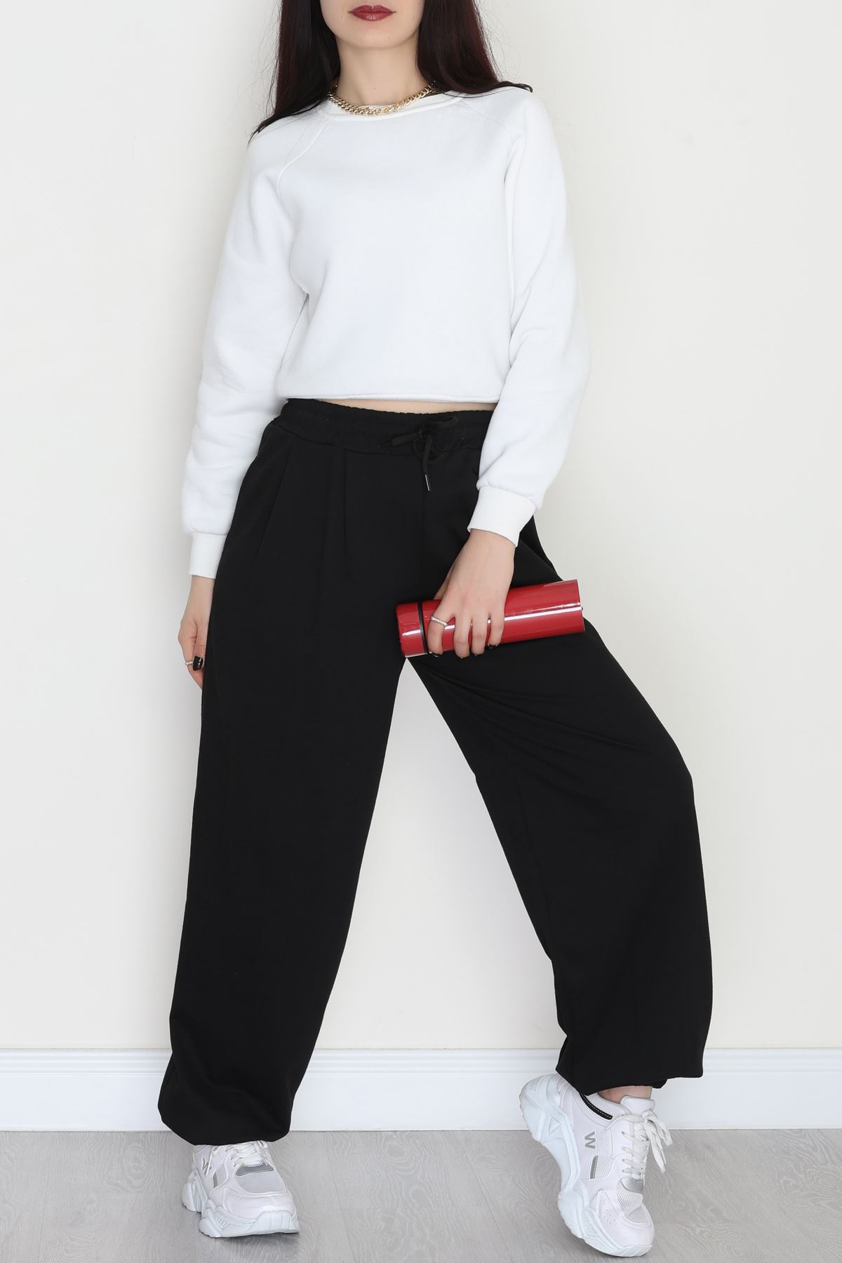 Paça Lastikli 2 İplik Pileli Eşofman Altı Siyah - 52008.1857.