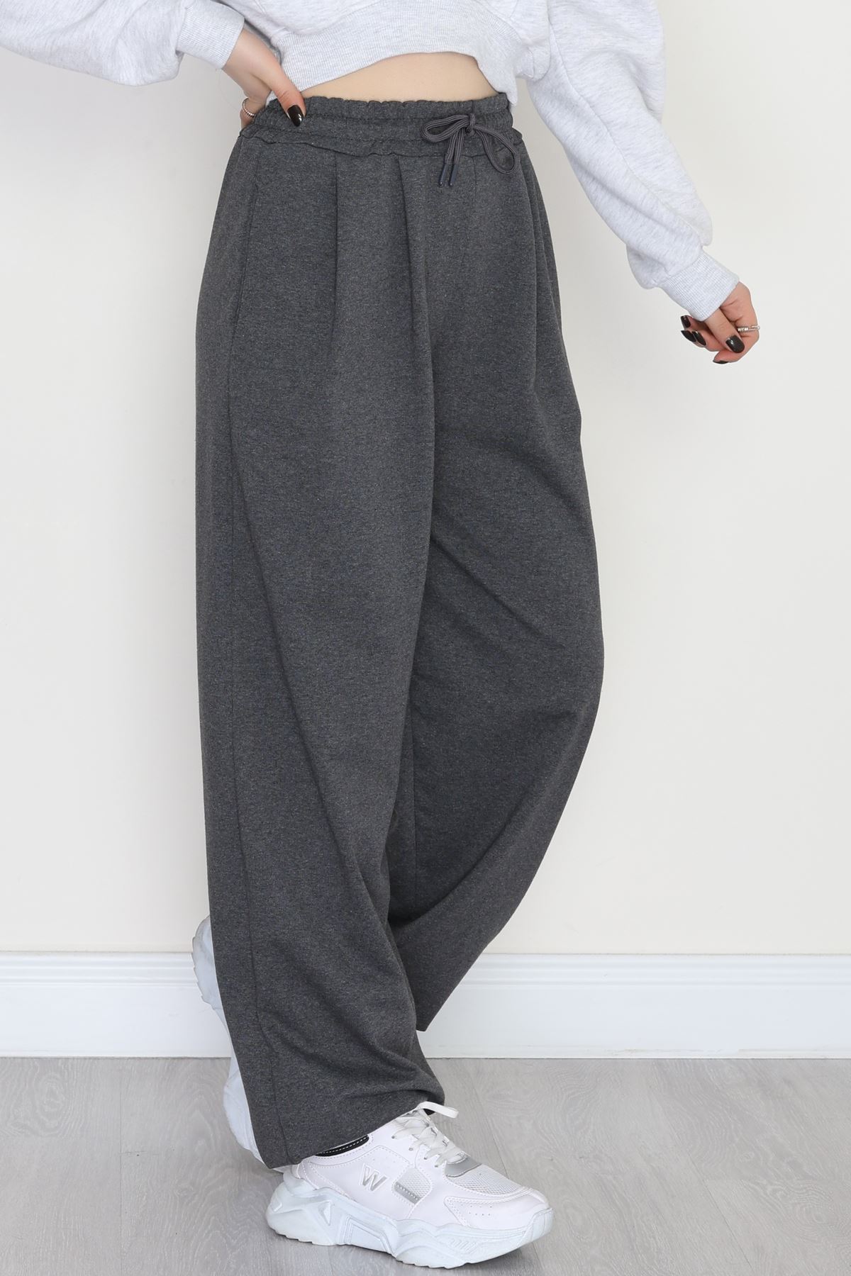 Paça Lastikli 2 İplik Pileli Eşofman Altı Füme - 52008.1857.