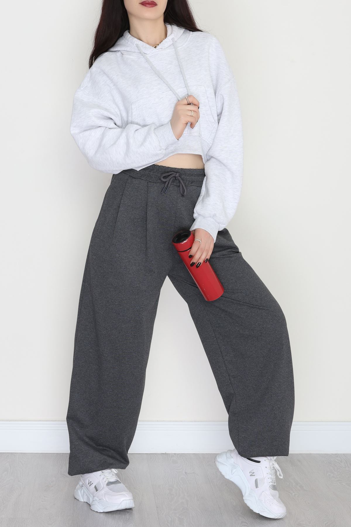 Paça Lastikli 2 İplik Pileli Eşofman Altı Füme - 52008.1857.