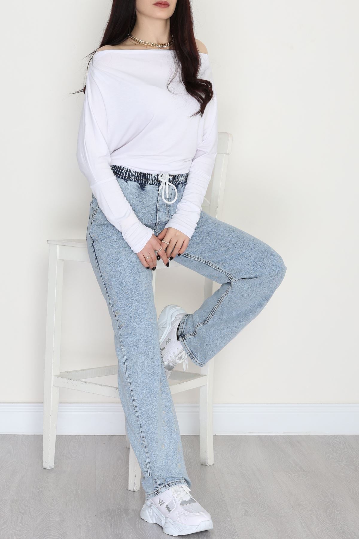 Beli Lastikli Palazzo Kot Pantolon Açıkmavi - 31640.2088.