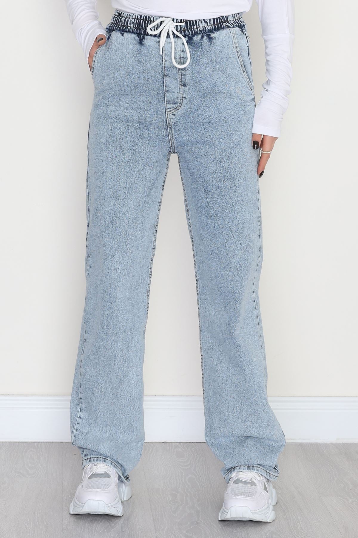 Beli Lastikli Palazzo Kot Pantolon Açıkmavi - 31640.2088.