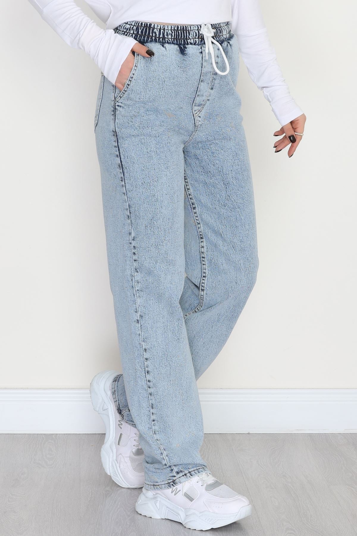 Beli Lastikli Palazzo Kot Pantolon Açıkmavi - 31640.2088.