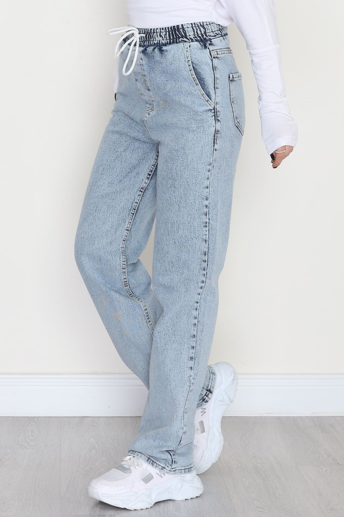 Beli Lastikli Palazzo Kot Pantolon Açıkmavi - 31640.2088.