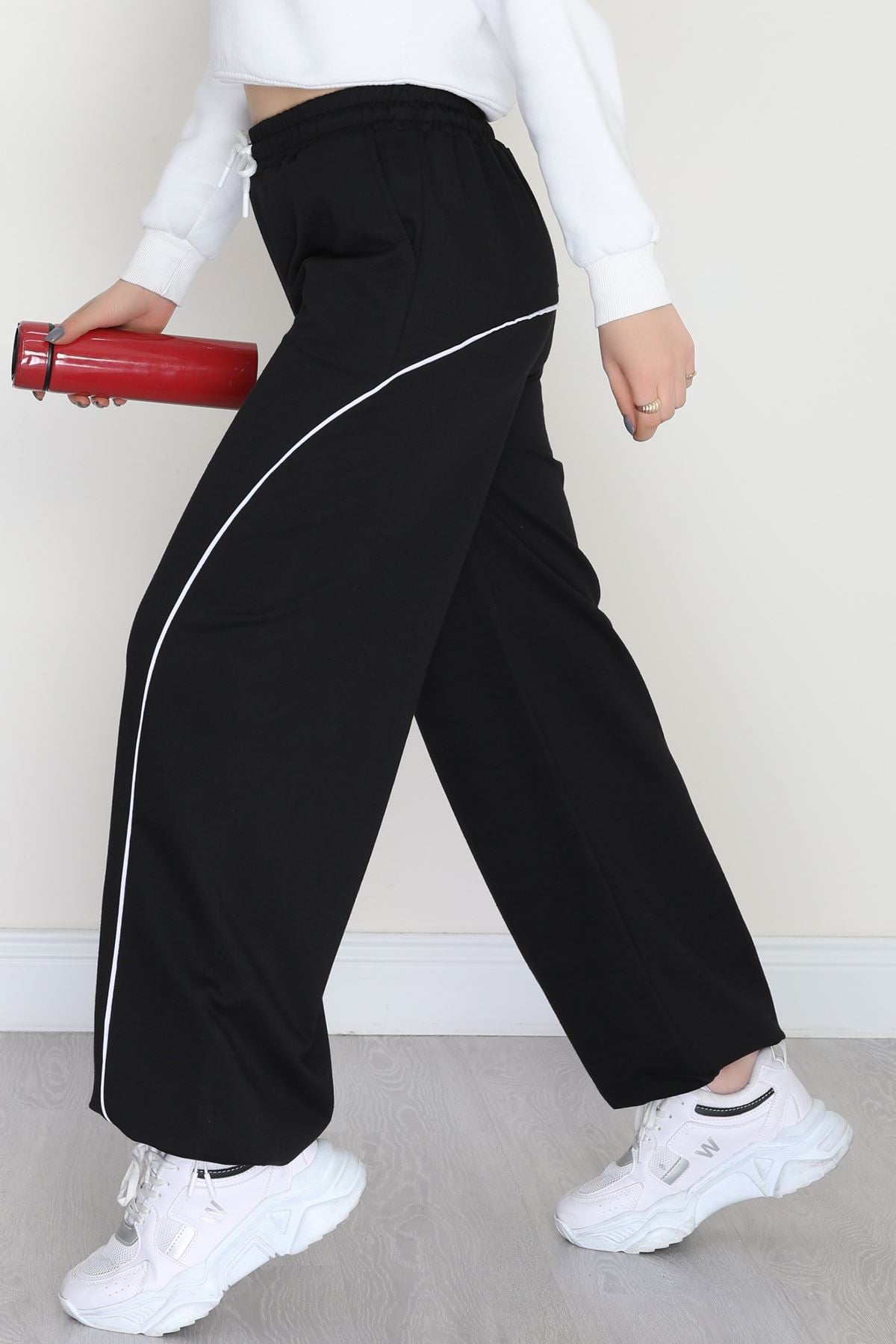 Paça Stoperli 2 İplik Eşofman Altı Siyah - 50058.1857.