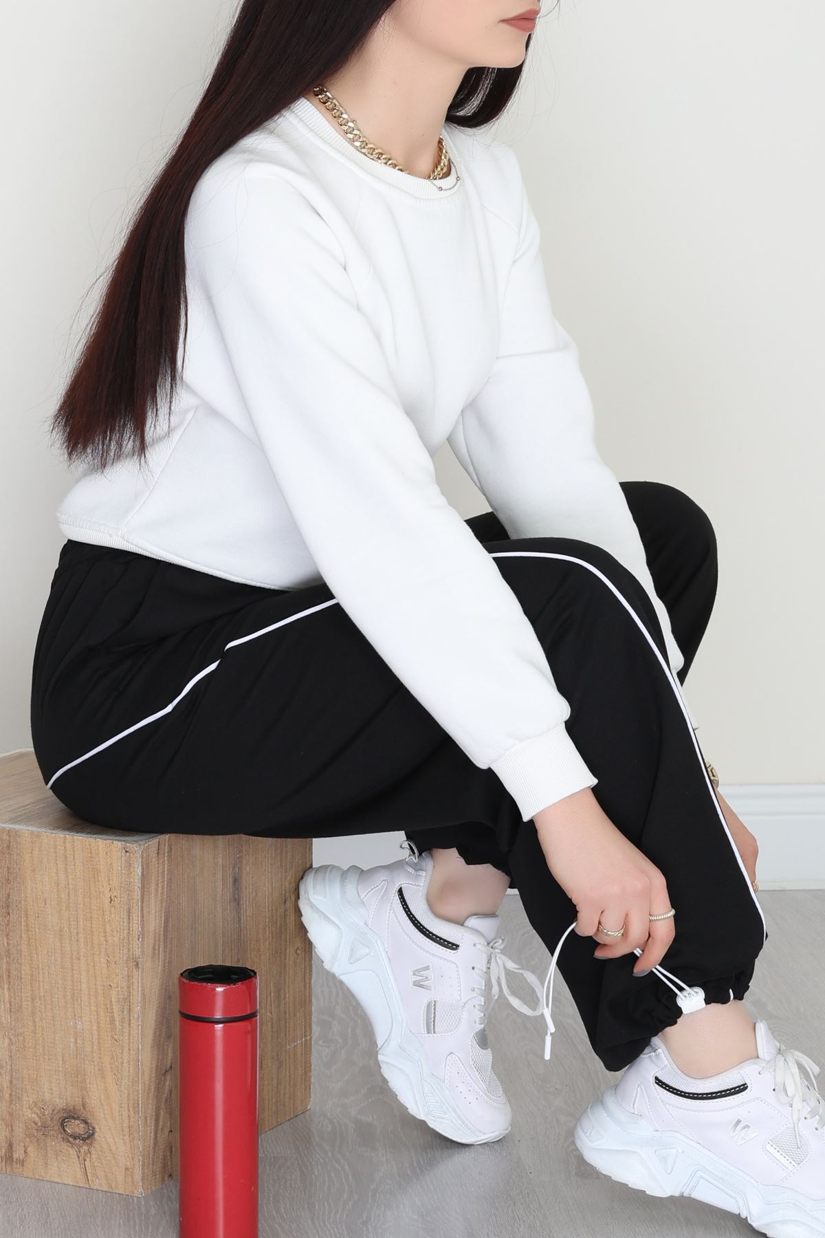 Paça Stoperli 2 İplik Eşofman Altı Siyah - 50058.1857.