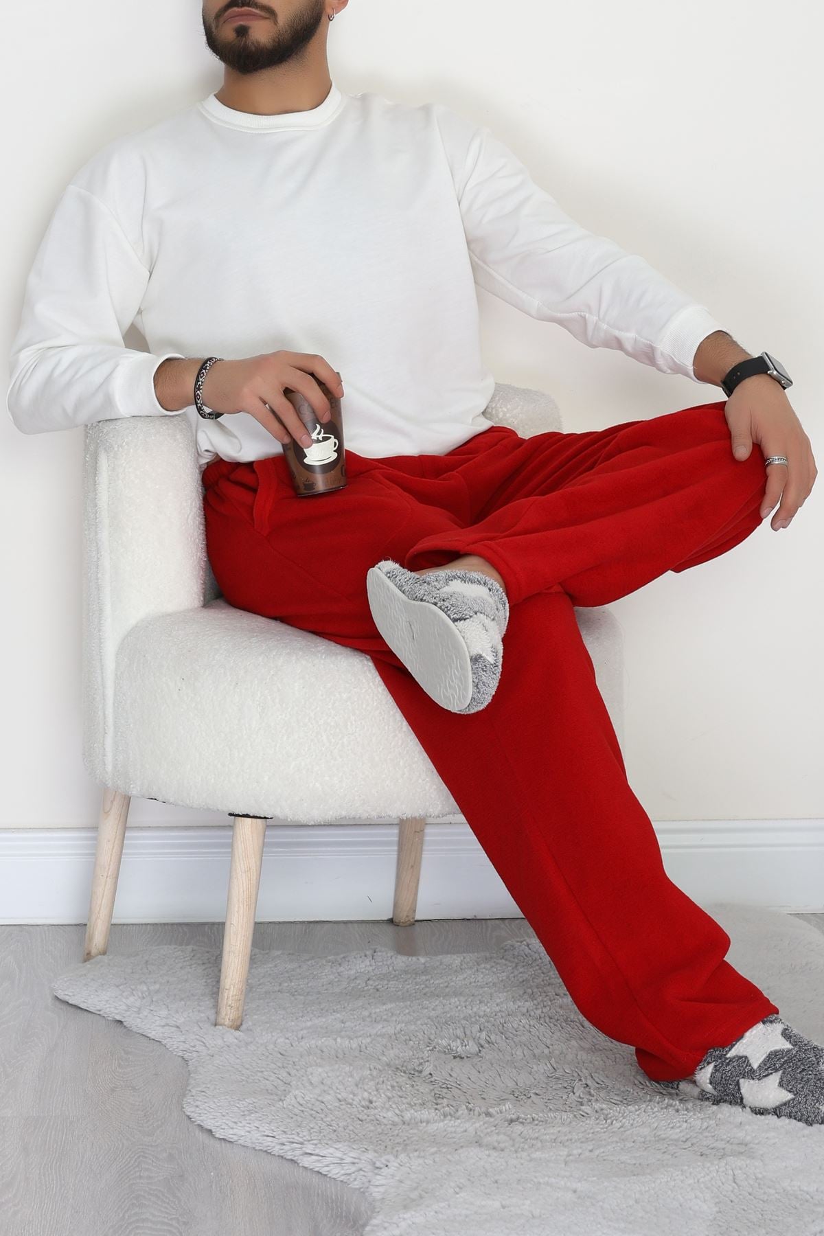 Cepli Polar Erkek Pijama Altı Kırmızı - 42736.1049.