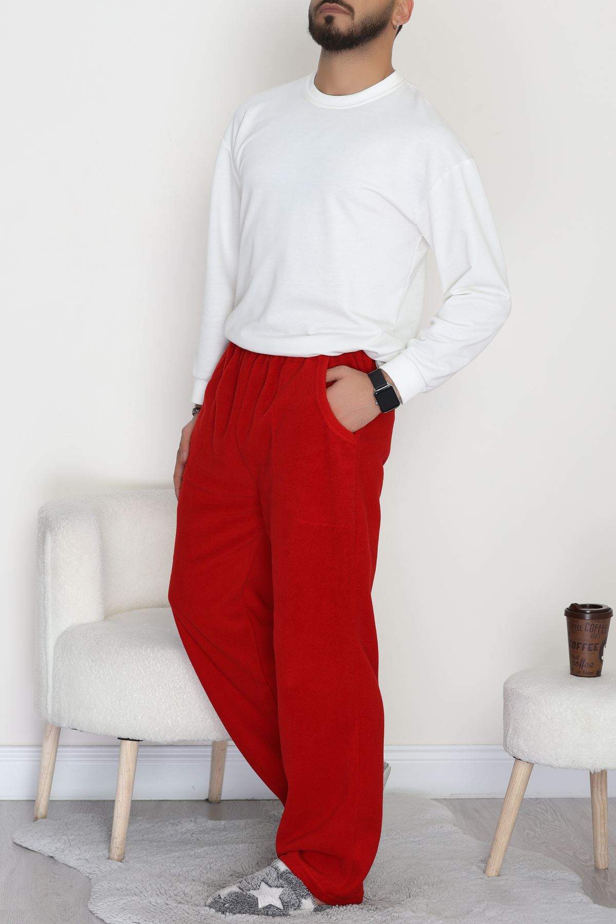 Cepli Polar Erkek Pijama Altı Kırmızı - 42736.1049.